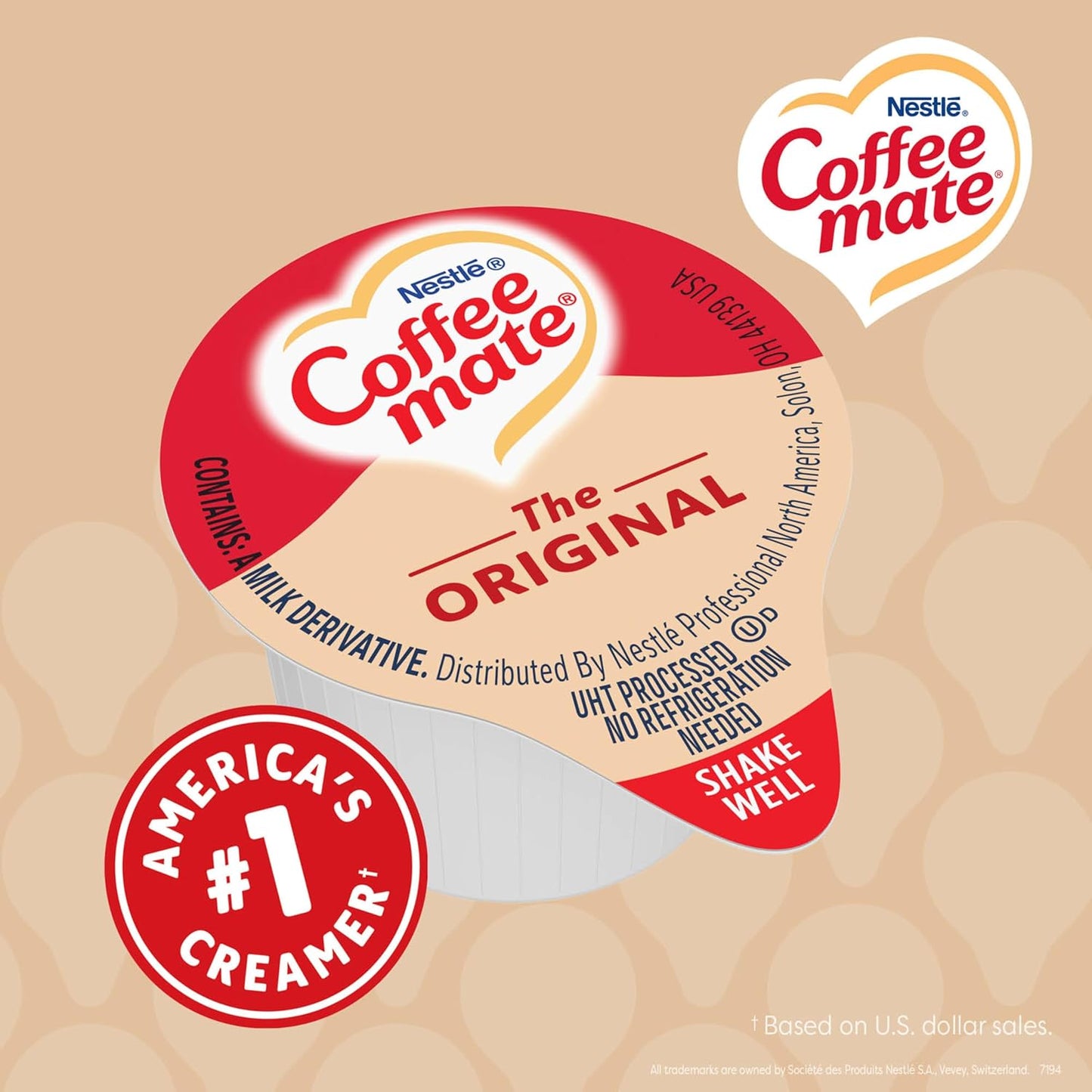 Coffee Creamer, Original, Liquid Creamer Singles, Non Dairy, No Refrigeration, 0.375 Fl Oz Tubs (Pack of 180)