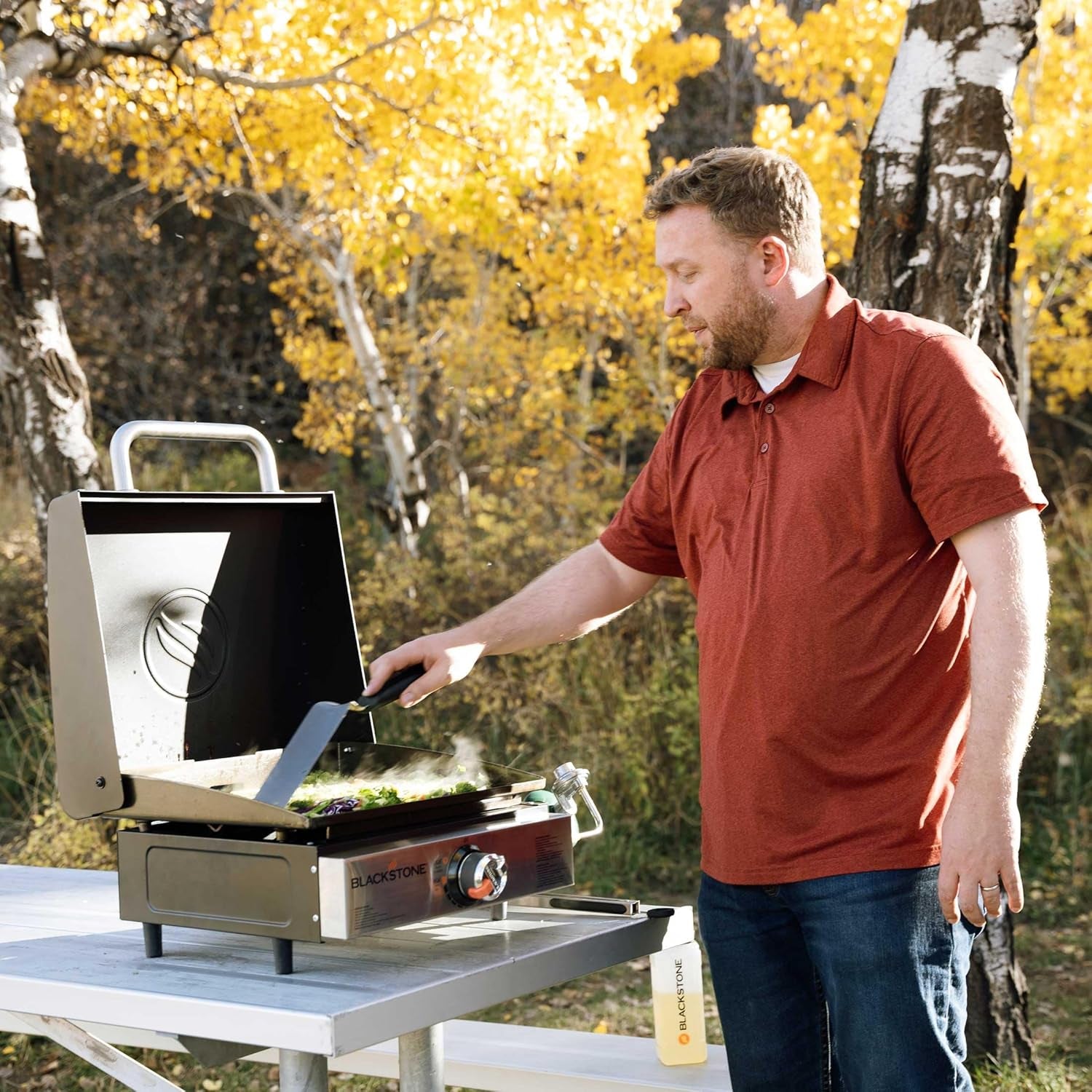 1814 Stainless Steel Propane Gas Portable, Flat Top Griddle Frill Station for Kitchen, Camping, Outdoor, Tailgating, Tabletop, Countertop – Heavy Duty & 12, 000 Btus, 17 Inch, Black