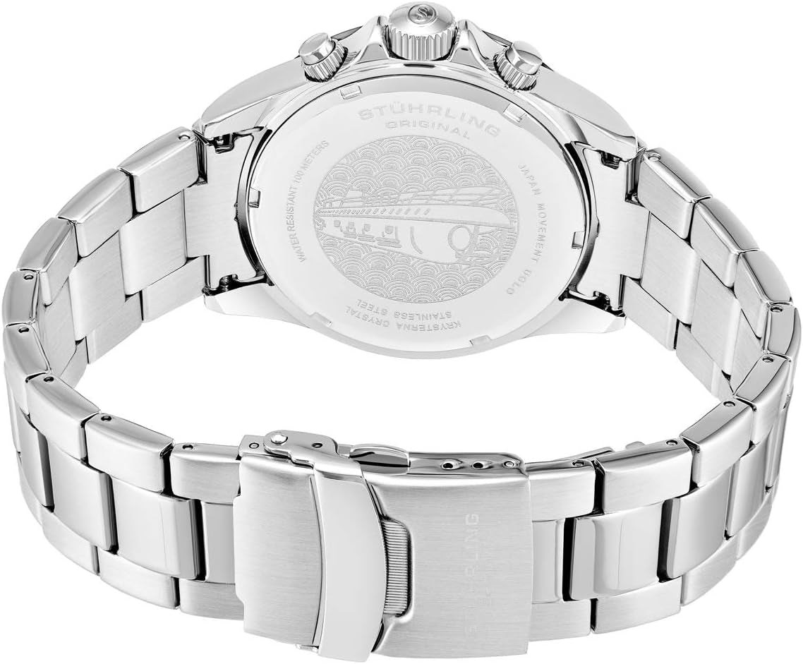 Stührling Original Men’S Chronograph Watch Stainless Steel Bracelet with Screw down Crown and Water Resistant to 100 M. Analog Dial Quartz Movement