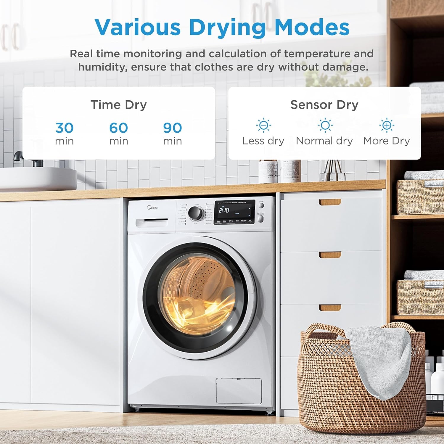 24 Inch Washer and Dryer Combo, All in One Washer and Dryer 2.7 Cu.Ft 26Lbs, Ventless Washing Machine, Steam Care, Overnight Dry, 1400 RPM, 16 Cycles Front Load Washer, Full-Automatic, White
