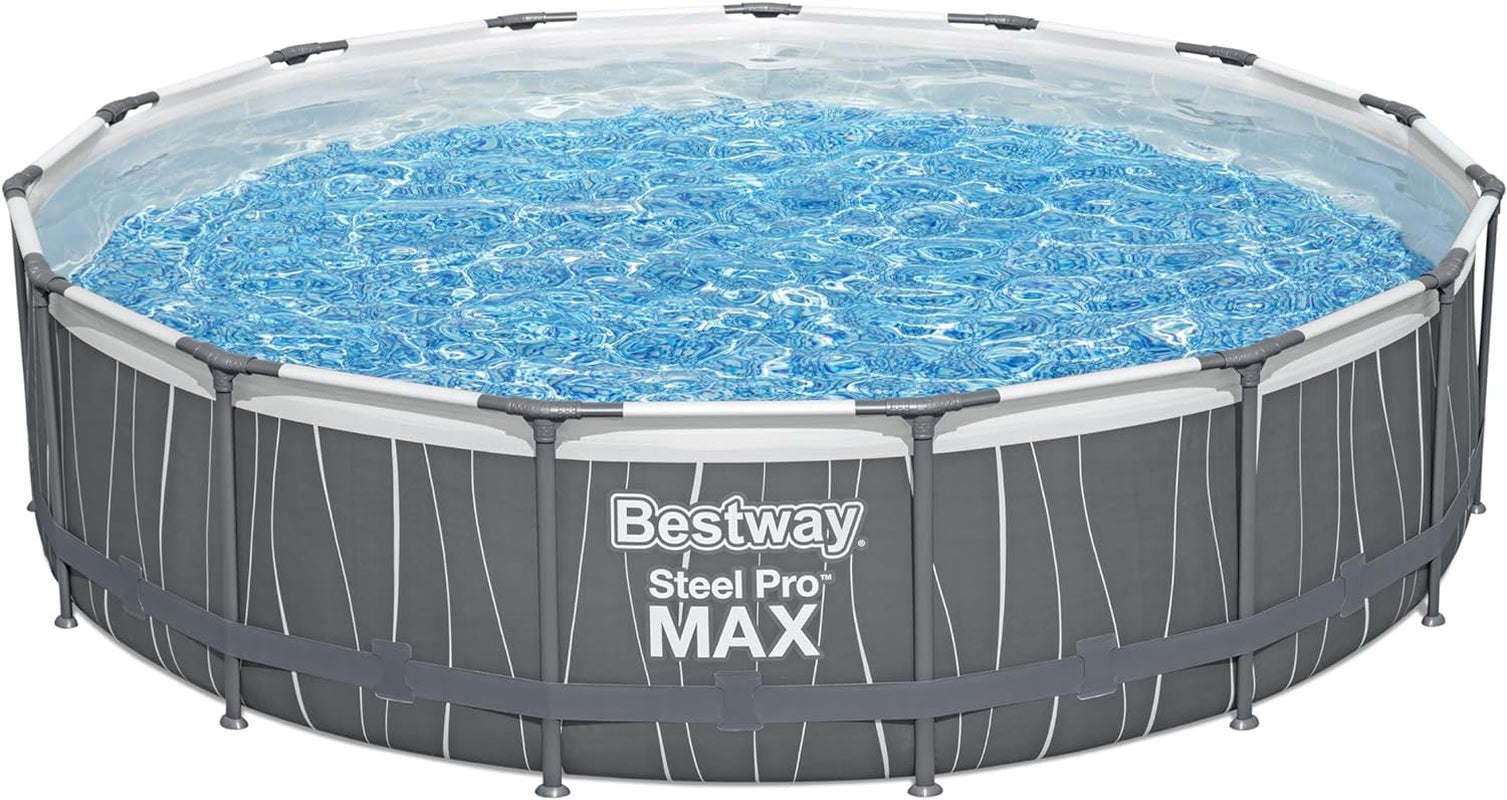 Steel Pro MAX above Ground Swimming Pool (15' X 42") | round Outdoor Backyard Family Pool with Color-Changing Pool Liner | Features 7-Color LED Lights