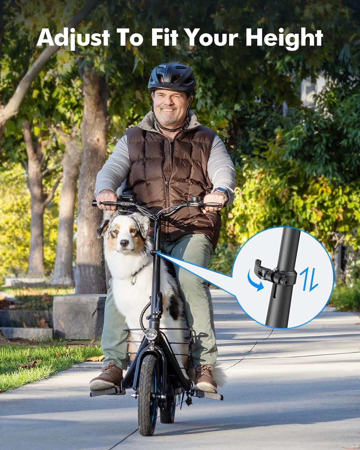 C1 plus Electric Scooter for Adults with Seat & Pet Basket - 30 Miles Range 650W Motor 48V 13.5Ah Battery 18.6MPH 14" Pneumatic Tires Foldable Design Dual Shock Absorbers 300Lbs Capacity