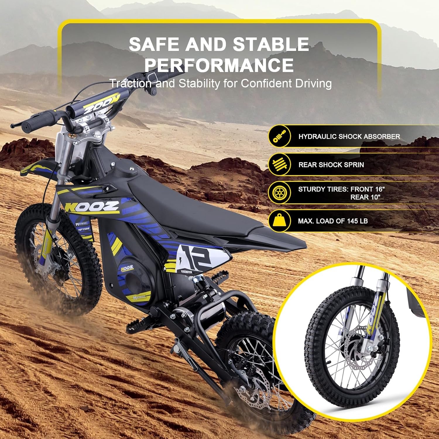 HP112E 36V 1000W Electric Dirt Bike for Kids, 3 Speed Modes Teen Electric Motorcycle up to 18 MPH & 15 Miles Long-Range, Dual Suspension & Disc Brake, 16" Sturdy Tire for Kids Teenagers, Blue