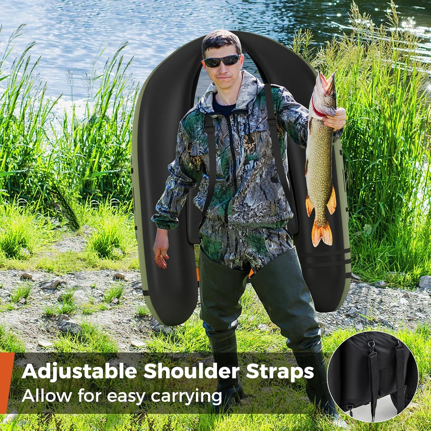 Inflatable Float Tube, Fishing Belly Boat with Fish Ruler, Pump, Storage Bag, Adjustable Straps, Fishing Float Tube for Angling, 350LBS Load Capacity