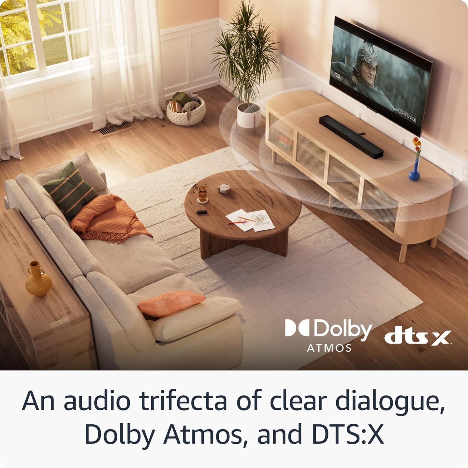 Fire TV Soundbar plus with Subwoofer and Surround Sound Speakers (Newest Model), 5.1 Channel, Dolby Atmos, Clear Dialogue