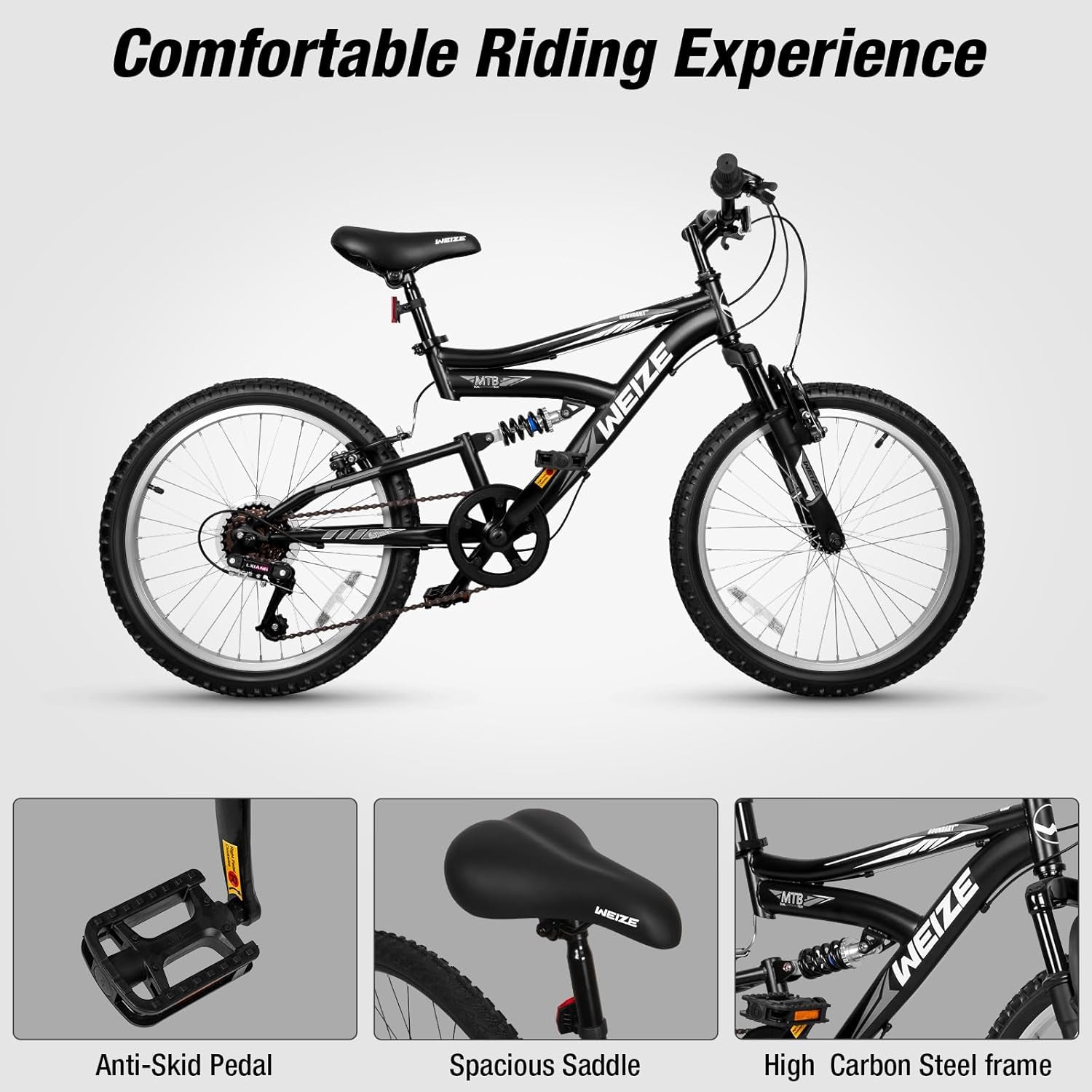 Kids Mountain Bike, 20 Inch Kids' Bicycles for 6-12 Years Old Boys Girls with Dual Full Suspension, 6 Speeds Drivetrain, High-Carbon Steel Frame, Ideal for Young Riders and Adventurers