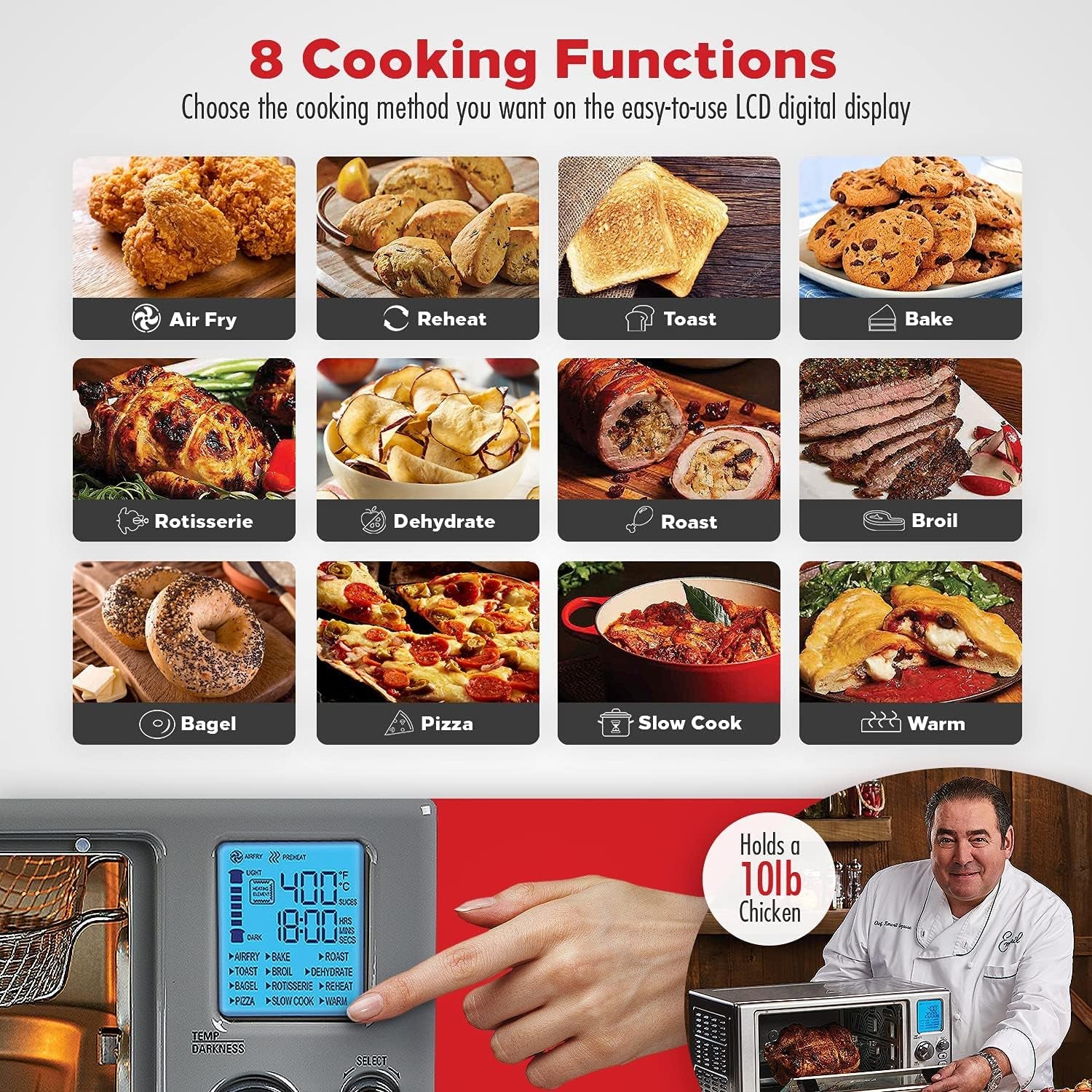 Everyday 360 Stainless Steel Air Fryer, 360° Quick Cook Technology, XL Capacity, 9-In-1, 12 Pre-Set Cooking Functions Including Bake, Rotisserie, Broil, Pizza, Slow Cook, Toaster
