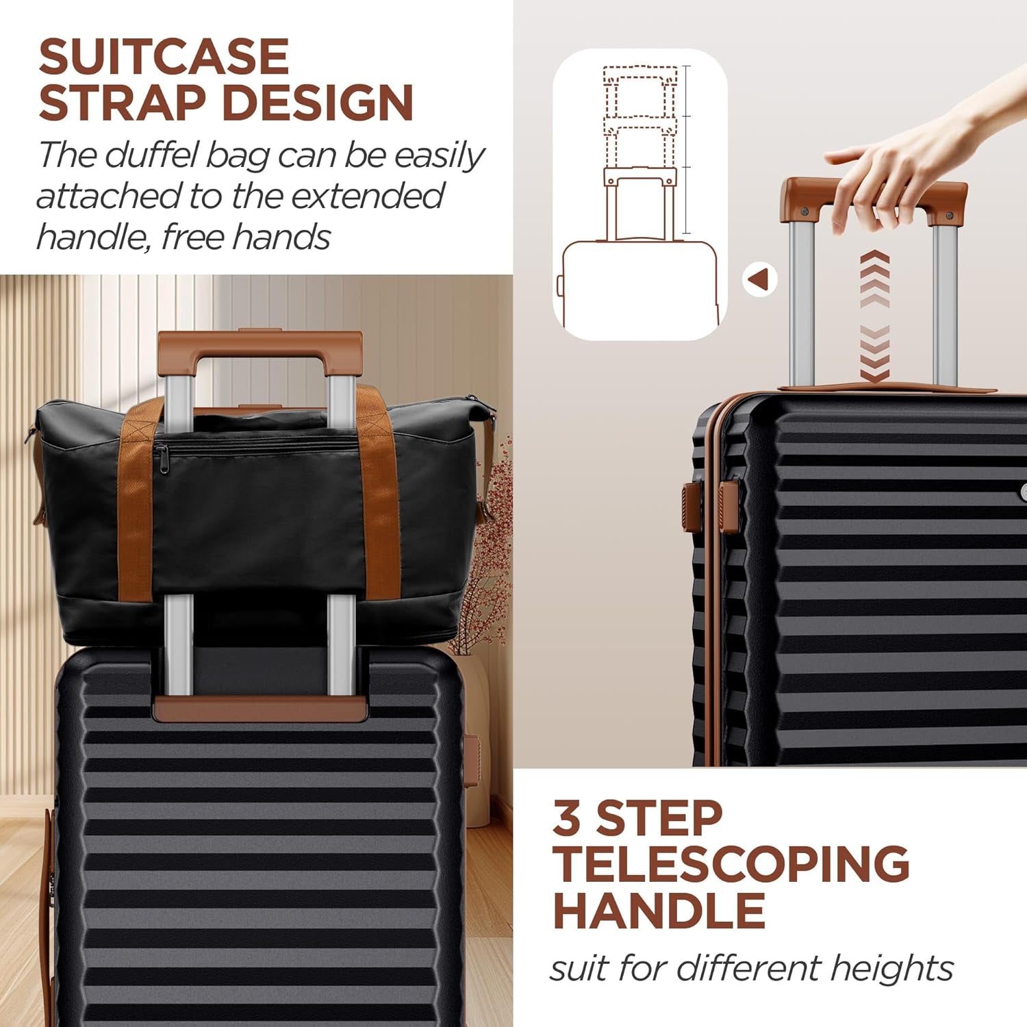 Luggage Sets 3 Piece Hardside Expandable Suitcase with Double Spinner Wheels Tsa Lock, (Black, 5 Piece Set)