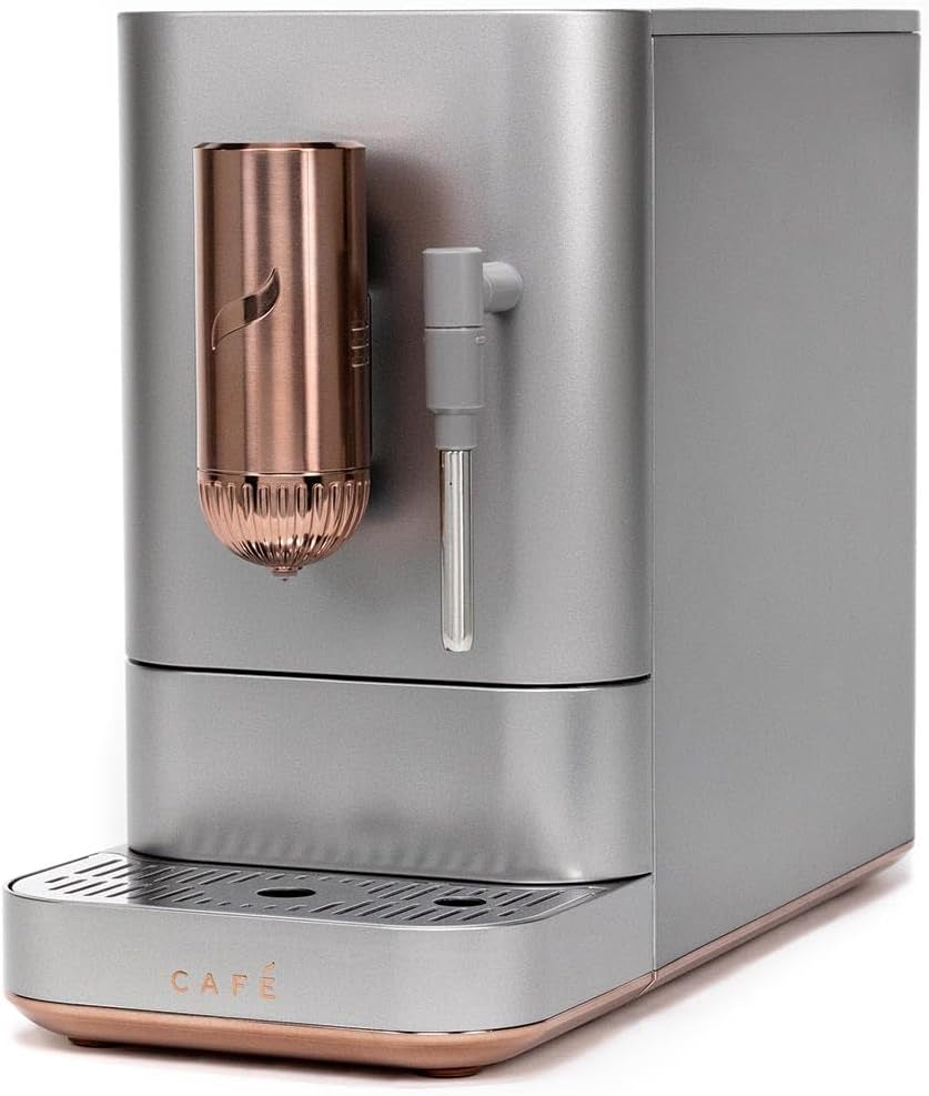 Affetto Automatic Espresso Machine + Milk Frother | Built-In & Adjustable Espresso Bean Grinder | One-Touch Brew in 90 Seconds | Steel Silver, 1.2 Liter, (C7CEBBS2RS3)