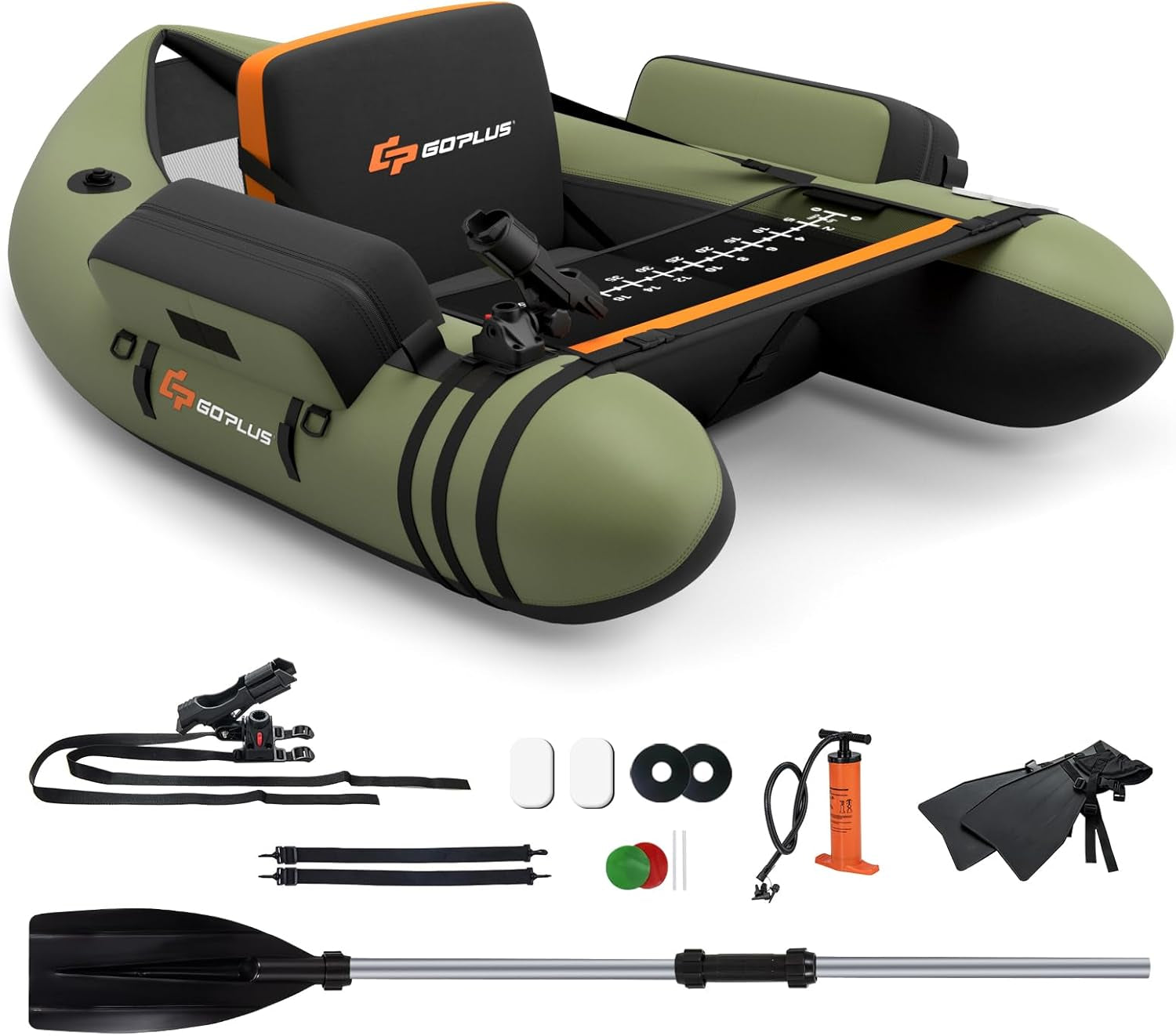 Inflatable Float Tube, Fishing Belly Boat with Fish Ruler, Pump, Storage Bag, Adjustable Straps, Fishing Float Tube for Angling, 350LBS Load Capacity