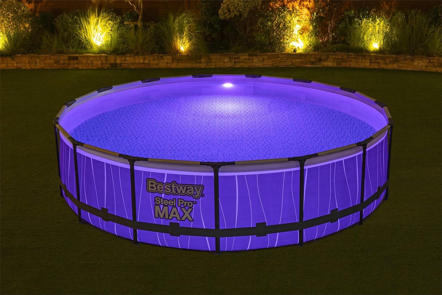 Steel Pro MAX above Ground Swimming Pool (15' X 42") | round Outdoor Backyard Family Pool with Color-Changing Pool Liner | Features 7-Color LED Lights