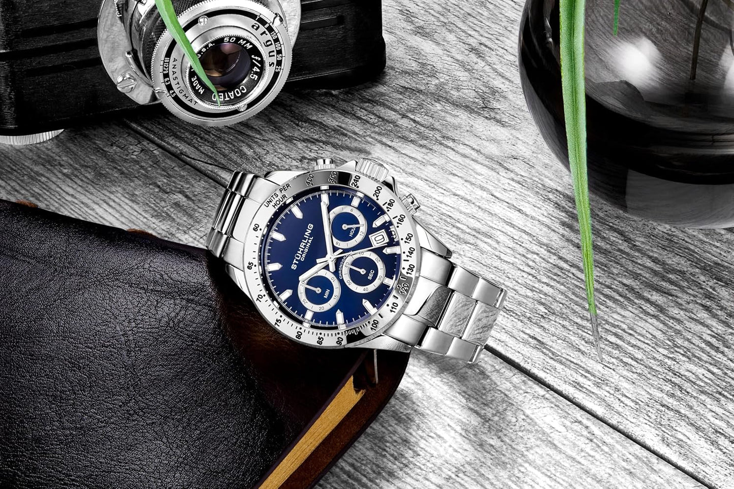 Stührling Original Men’S Chronograph Watch Stainless Steel Bracelet with Screw down Crown and Water Resistant to 100 M. Analog Dial Quartz Movement