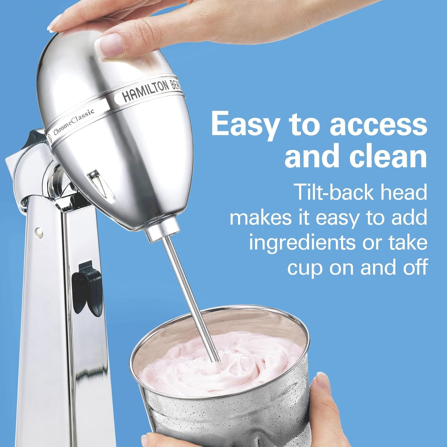 Drinkmaster Electric Drink Mixer, Retro Milkshake Maker & Milk Frother, 2 Speeds, Extra-Large 28 Oz. Stainless Steel Cup, Classic Chrome