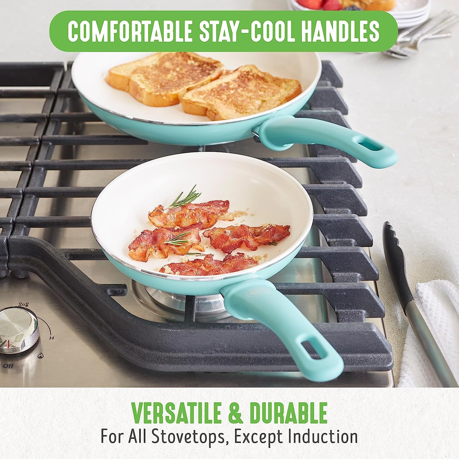 Soft Grip 16 Piece Cookware Set, Non-Toxic Pfas-Free Ceramic Nonstick, Pots, Frying, Sauce, Saute, Glass Lids, Stay-Cool Handles, Wobble Free Bases, Dishwasher & Oven Safe, Turquoise