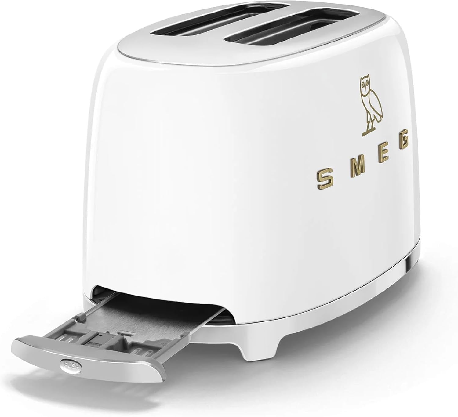 2-Slice Toaster, Stainless Steel, OVO Collection, Two Slice Toaster with 6 Presets and Removable Crumb Tray (Glossy White)