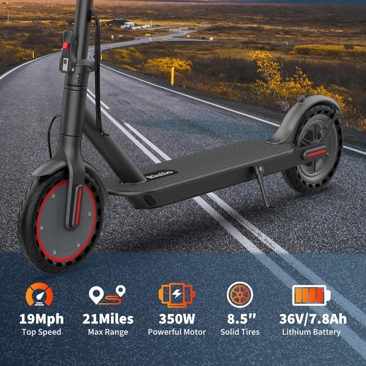 Electric Scooter with Seat for Adults - 19MPH & 21-Mile Range, 350W Motor, 8.5" Solid Tires with App Control & Dual Brake System - UL2272 Certified Folding Commuter E-Scooter for Adults