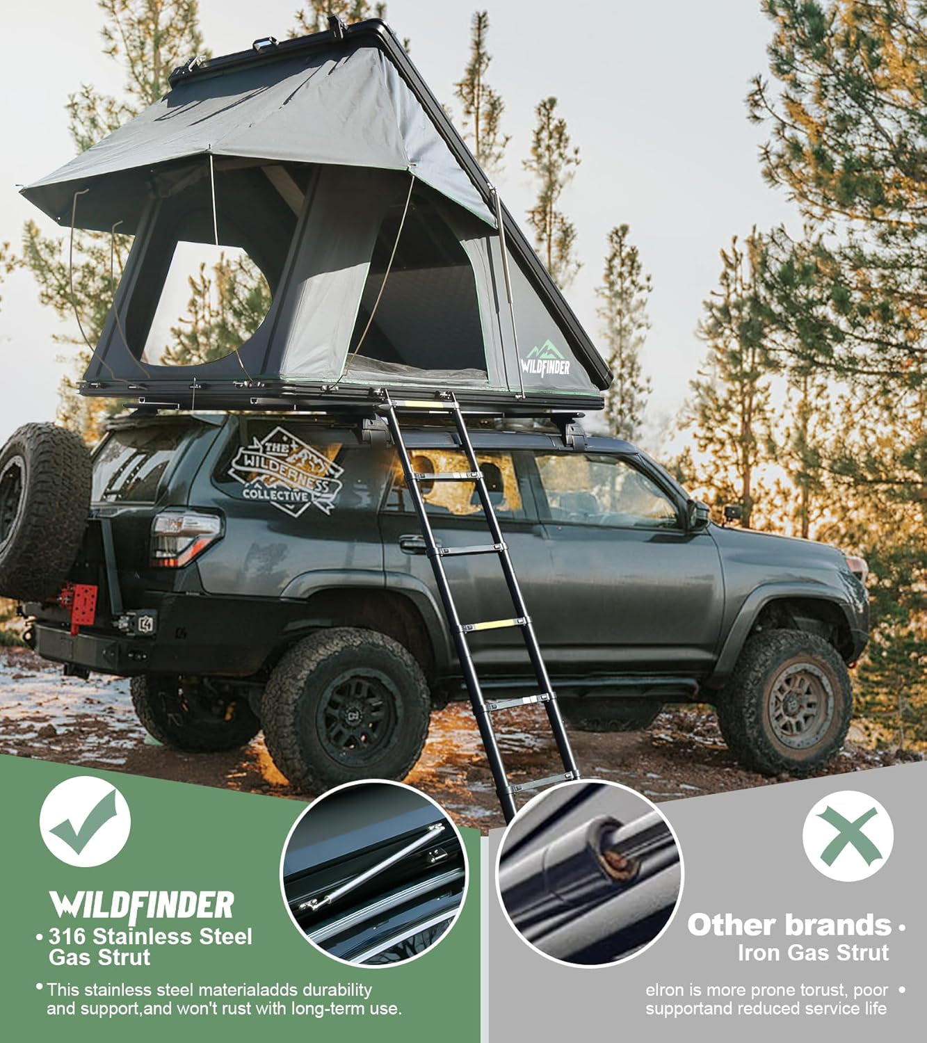 Rooftop Tent Hard Shell Roof Top Tent Hardshell Suitable for Jeep SUV Truck Van, 2-3 Person, Gray