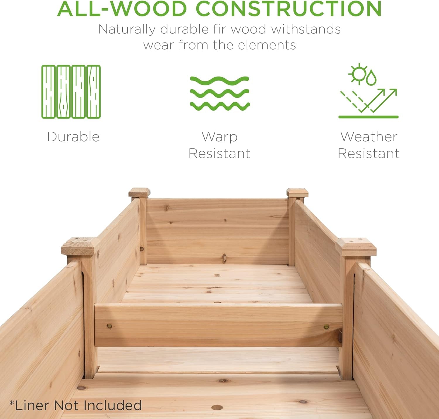 72X24X30In Raised Garden Bed, Elevated Wood Planter Box Stand for Backyard, Patio, Balcony W/Divider Panel, 6 Legs, 300Lb Capacity - Natural