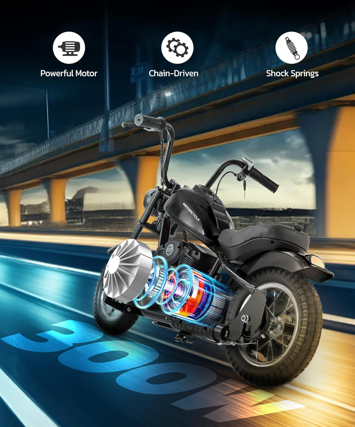 Electric Dirt Bike, 15 Mph & 150Lb Max, 24V Ride on Toy for Big Kids W/Led Lights & Power Display, Chain-Driven Motor, Twist-Grip Throttle, Shock Springs, Handbrake, 12" Air-Filled Tires-Black