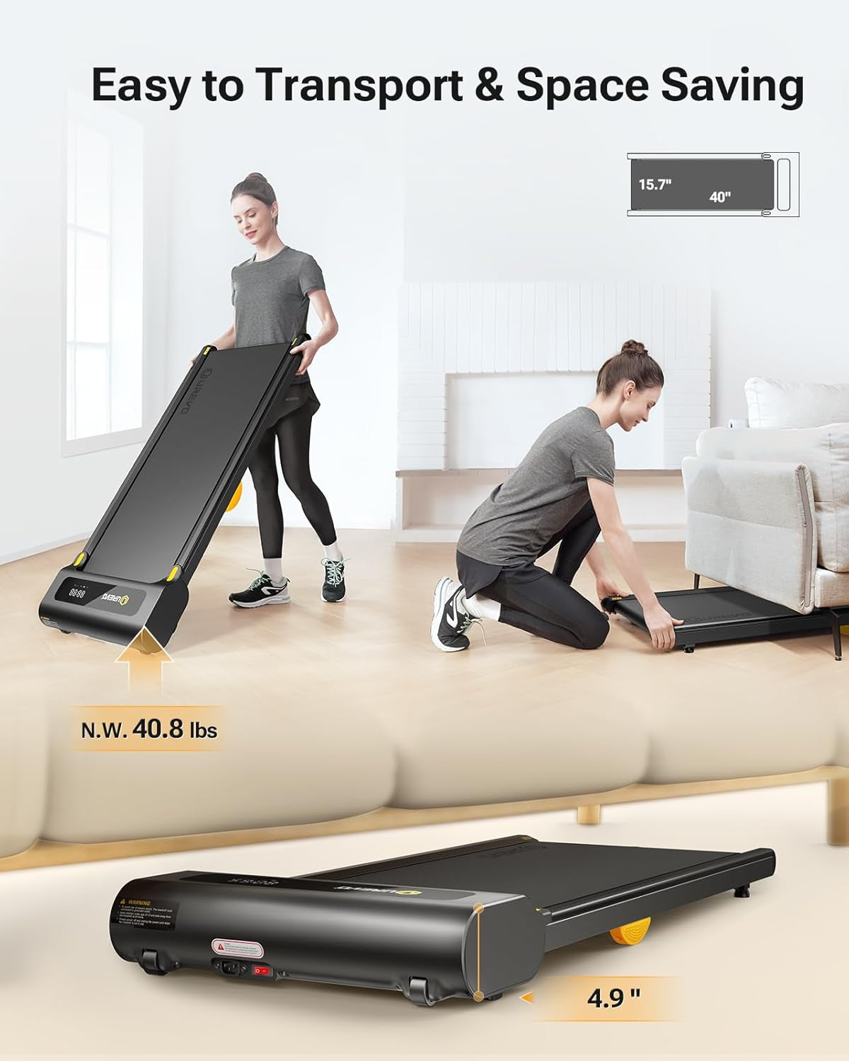 Walking Pad, under Desk Treadmill for Home/Office, Portable Walking Treadmill 2.25HP, Walking Jogging Machine with APP 265 Lbs Weight Capacity Remote Control LED Display