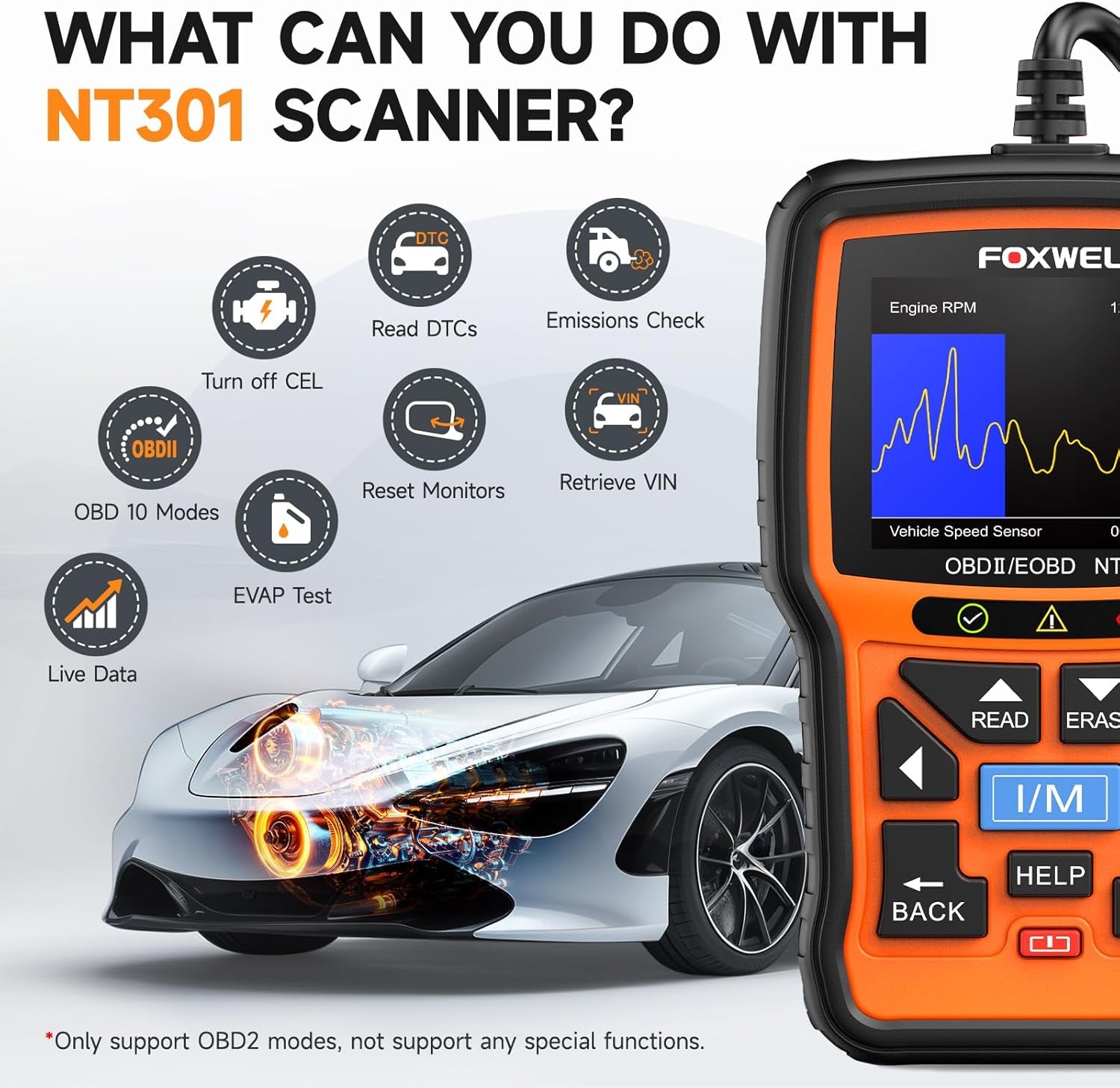 NT301 OBD2 Scanner Live Data Professional Mechanic OBDII Diagnostic Code Reader Tool for Check Engine Light