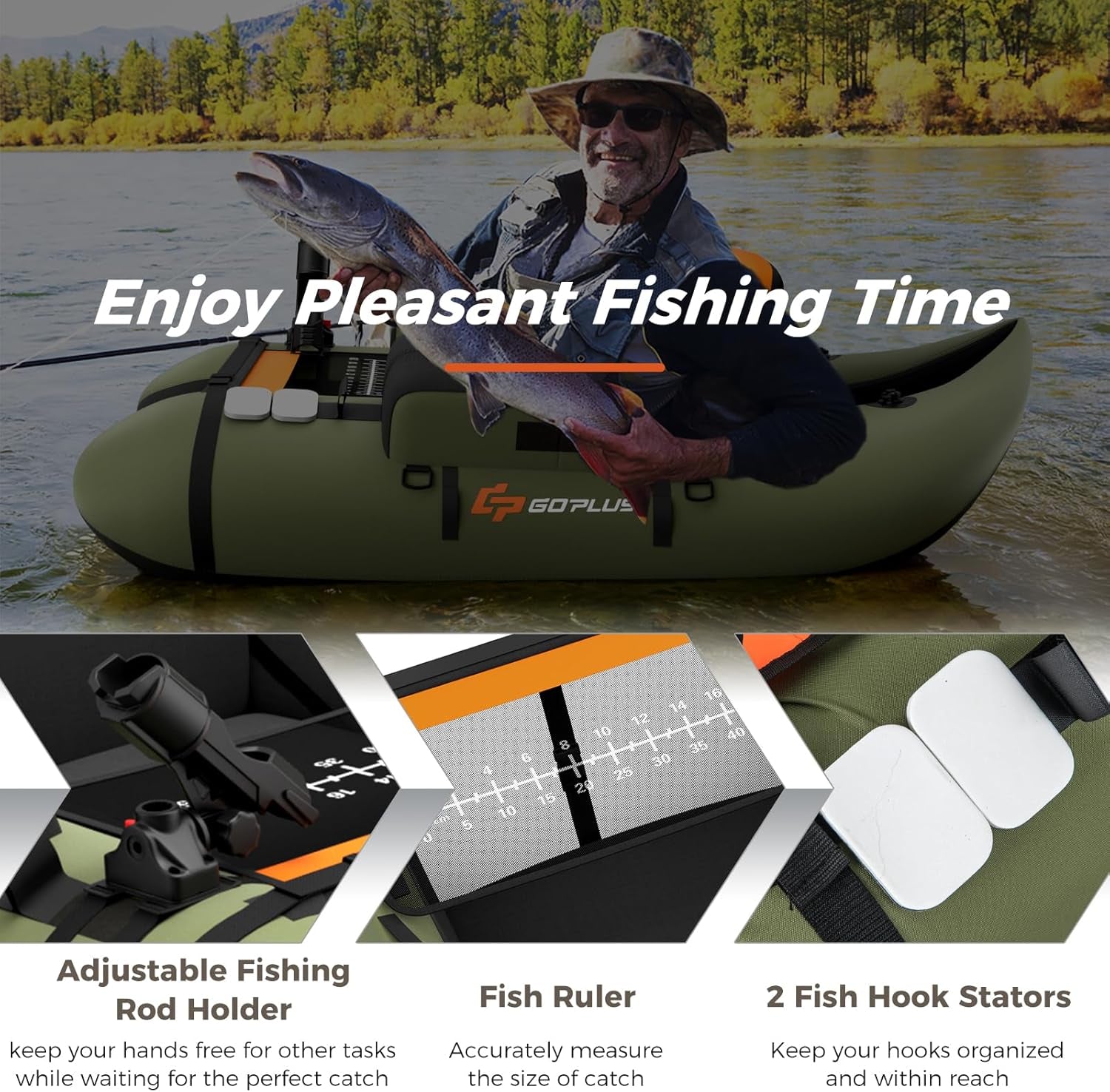 Inflatable Float Tube, Fishing Belly Boat with Fish Ruler, Pump, Storage Bag, Adjustable Straps, Fishing Float Tube for Angling, 350LBS Load Capacity