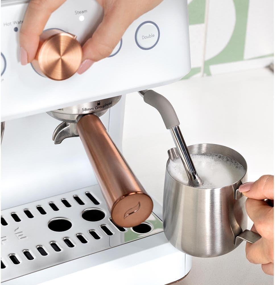 Bellissimo Semi Automatic Espresso Machine + Milk Frother | Wifi Connected, Smart Home Kitchen Essentials | Built-In Bean Grinder, 15-Bar Pump & 95-Ounce Water Reservoir | Matte White