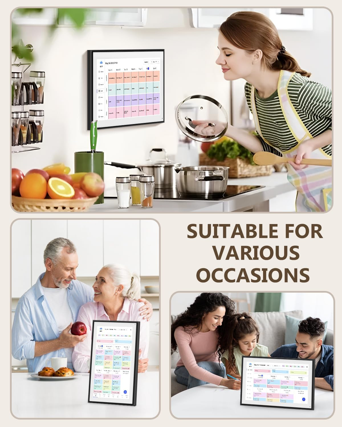 Digital Calendar, 15.6Inch Smart Wifi Digital Calendar&Chore Chart, 1920 * 1080 IPS Touch Screen HD Display for Family Schedules, Wall-Mounted, Share Moments Instantly from Anywhere