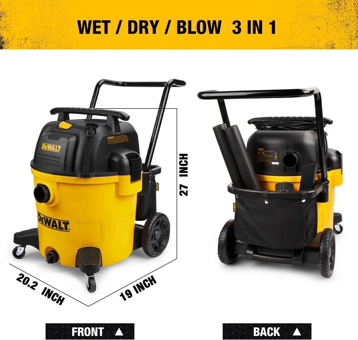 DXV14P Shop Vacuum Wet/Dry 14 Gallon, 6 HP Wet/Dry Vac with 110 CFM Powerful Scution, Yellow