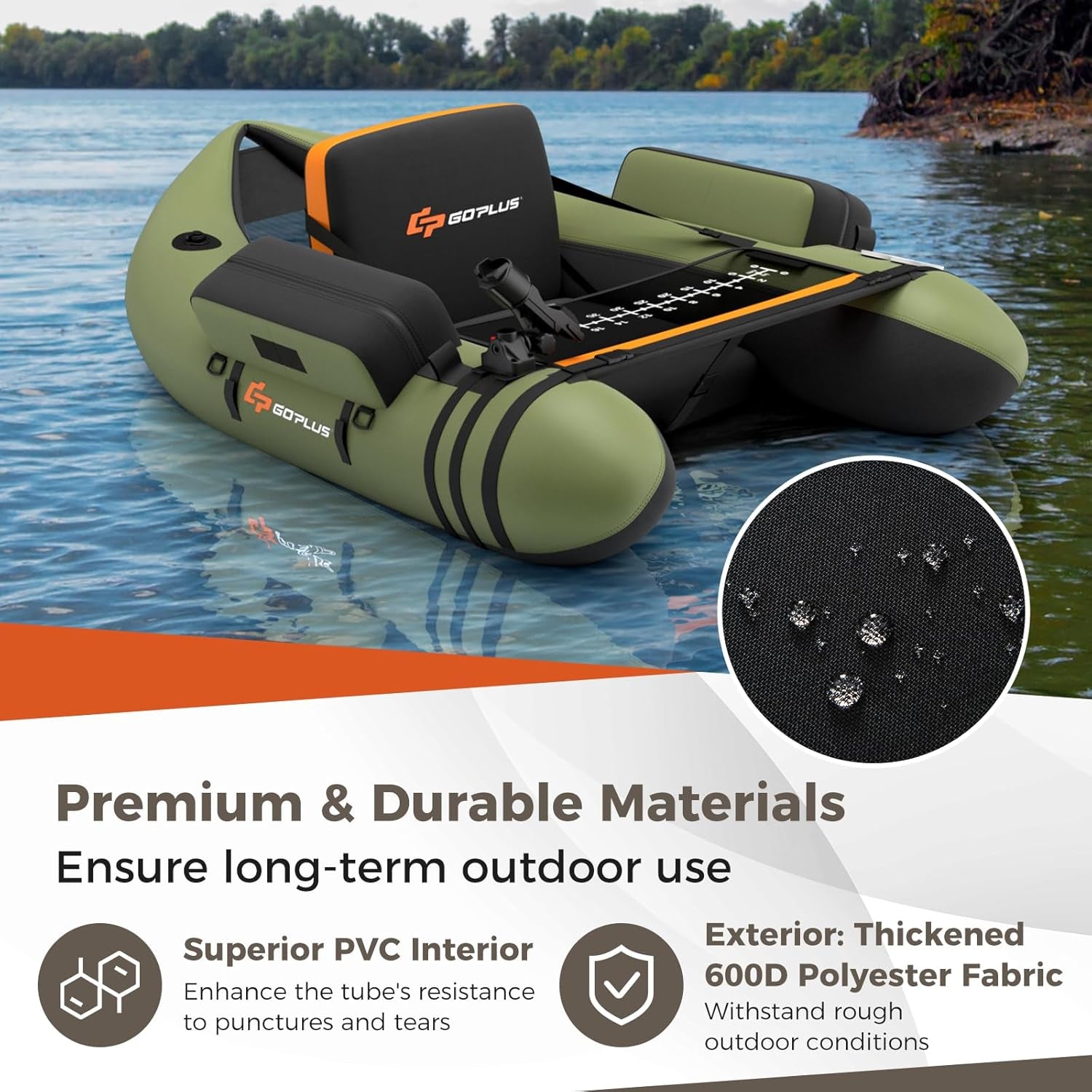 Inflatable Float Tube, Fishing Belly Boat with Fish Ruler, Pump, Storage Bag, Adjustable Straps, Fishing Float Tube for Angling, 350LBS Load Capacity