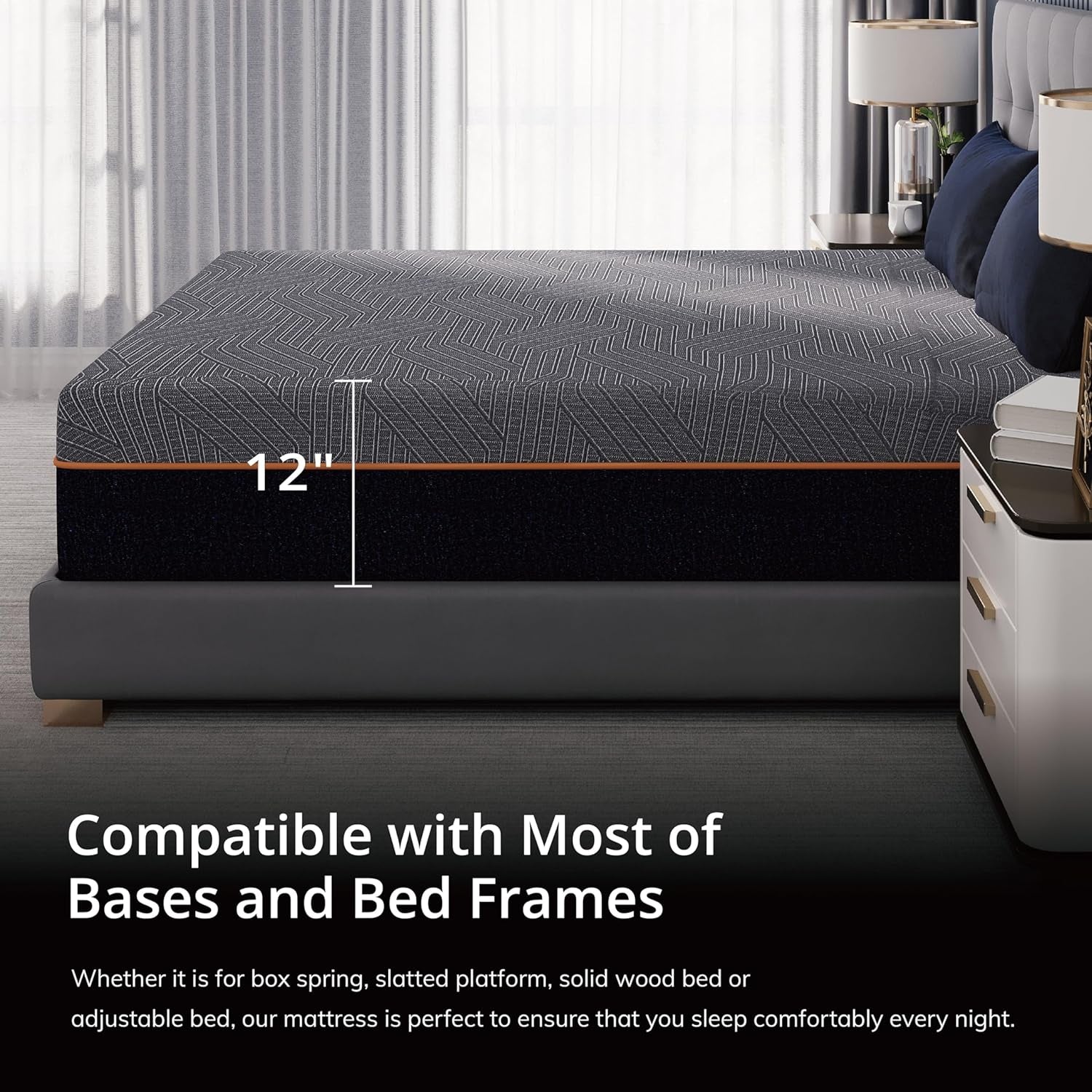EGOHOME 12 Inch Twin Memory Foam Mattress for Back Pain, Cooling Copper Gel Bed in a Box, Foam Made in USA, Certipur-Us Certified, Therapeutic Medium Firm, Daybed 38X75X12 Black