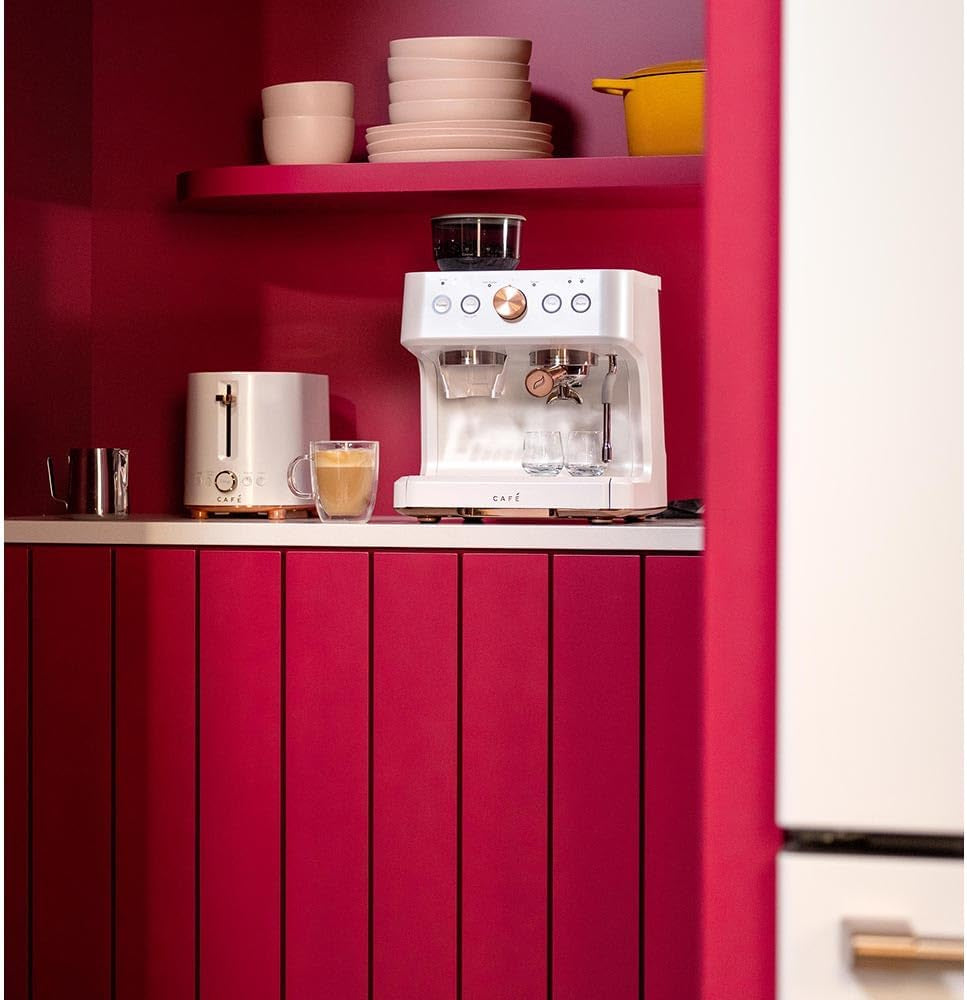 Bellissimo Semi Automatic Espresso Machine + Milk Frother | Wifi Connected, Smart Home Kitchen Essentials | Built-In Bean Grinder, 15-Bar Pump & 95-Ounce Water Reservoir | Matte White