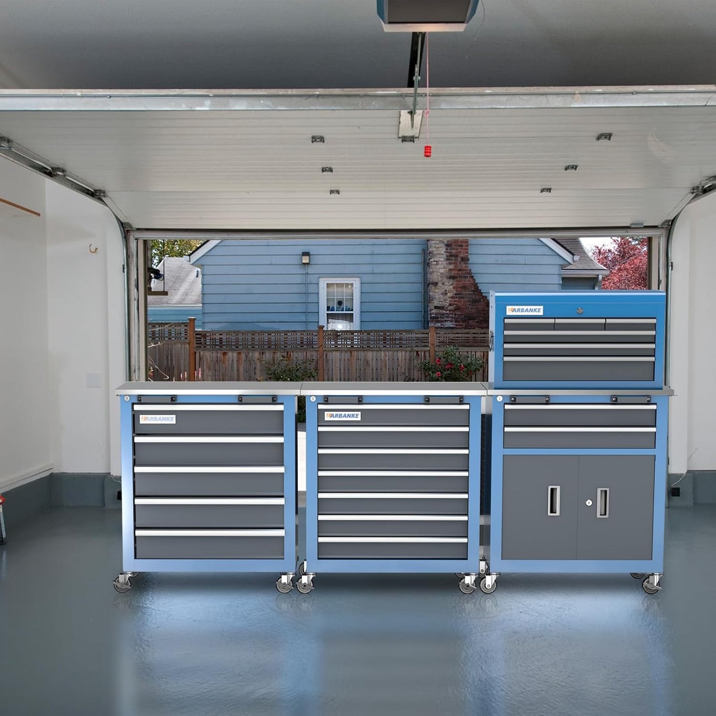 Combination Tool Chest,3 Different Types Tool Cabinets with Stainless Countertop,5-Drawer/7-Drawer/8-Drawer Rolling Tool Chest with Connected Buckle,Tool Cabinet with Wheels and Foot Pad