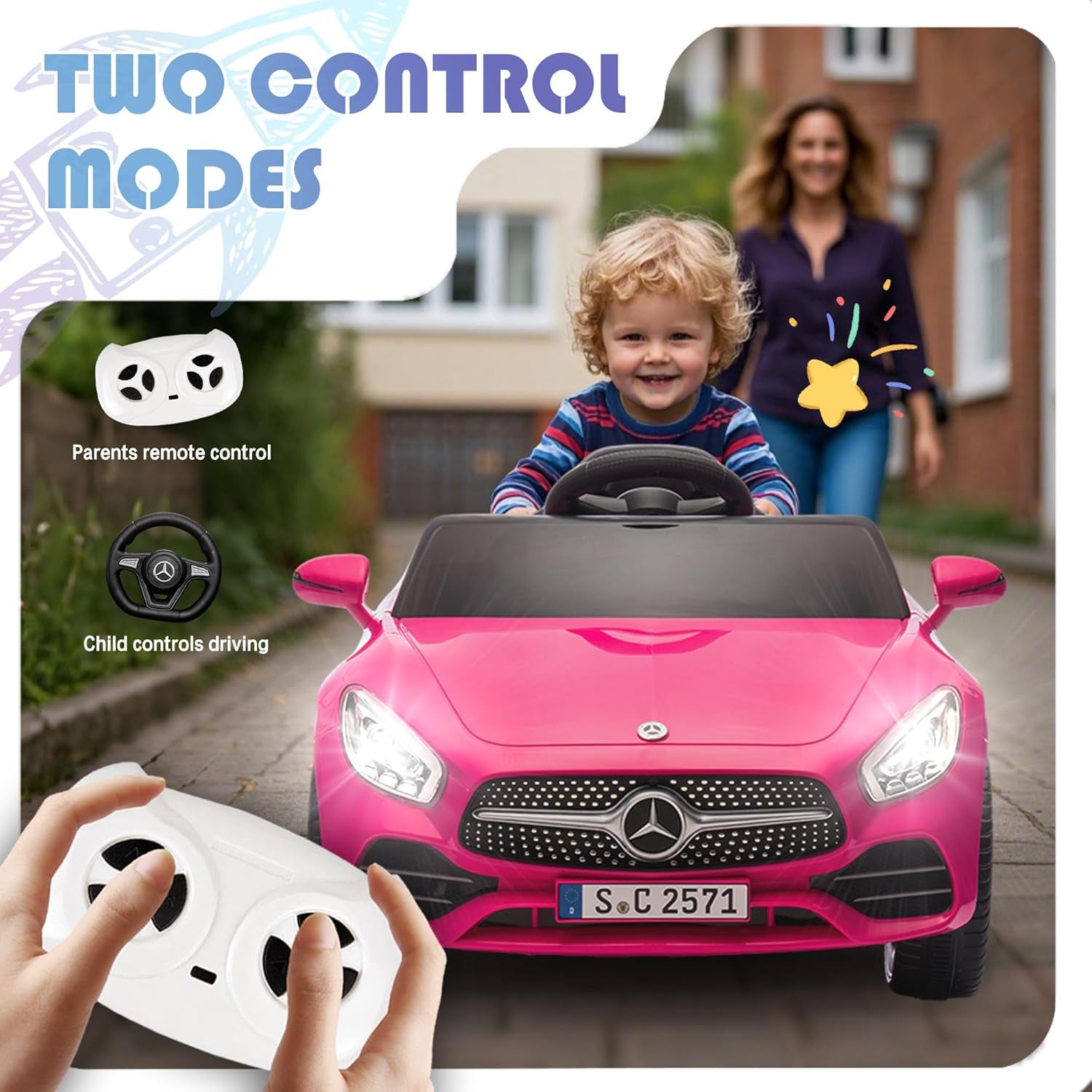Licensed Mercedes-Benz CLS 350 12V Ride on Car Truck for Kids, Ride on Toys for Toddlers W/Parent Control, Spring Suspension, Power Wheels for Girls W/Bluetooth, Music, LED Lights (Pink)
