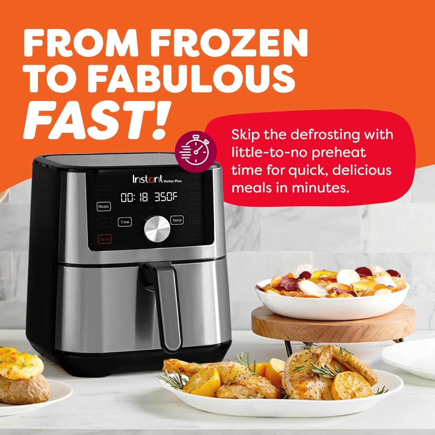 Vortex plus 4QT Air Fryer, Custom Program Options, 6-In-1 Functions Crisps, Broils, Roasts, Dehydrates, Bakes, Reheats, 100+ In-App Recipes, from the Makers of , Stainless Steel