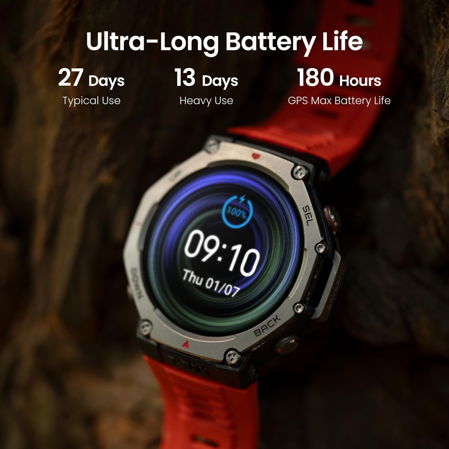 T-Rex 3 Outdoor Smart Watch 48Mm AMOLED Display, Offline Maps & Navigation, 6 Satellite Systems Dual Band GPS, 27 Days Battery Life, 170+ Sports Mode, 45M Freediving for Android, Iphone