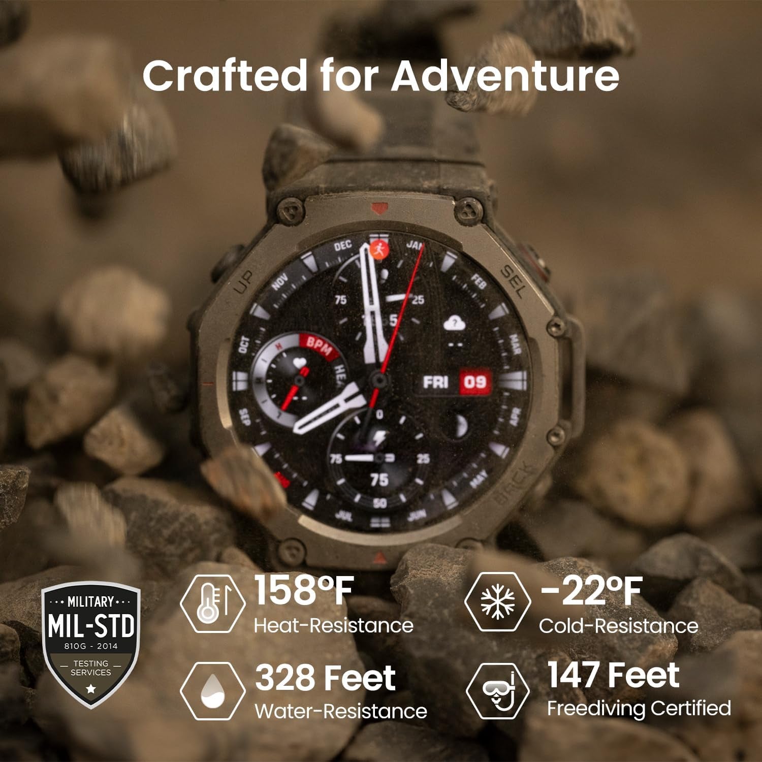 T-Rex 3 Outdoor Smart Watch 48Mm AMOLED Display, Offline Maps & Navigation, 6 Satellite Systems Dual Band GPS, 27 Days Battery Life, 170+ Sports Mode, 45M Freediving for Android, Iphone