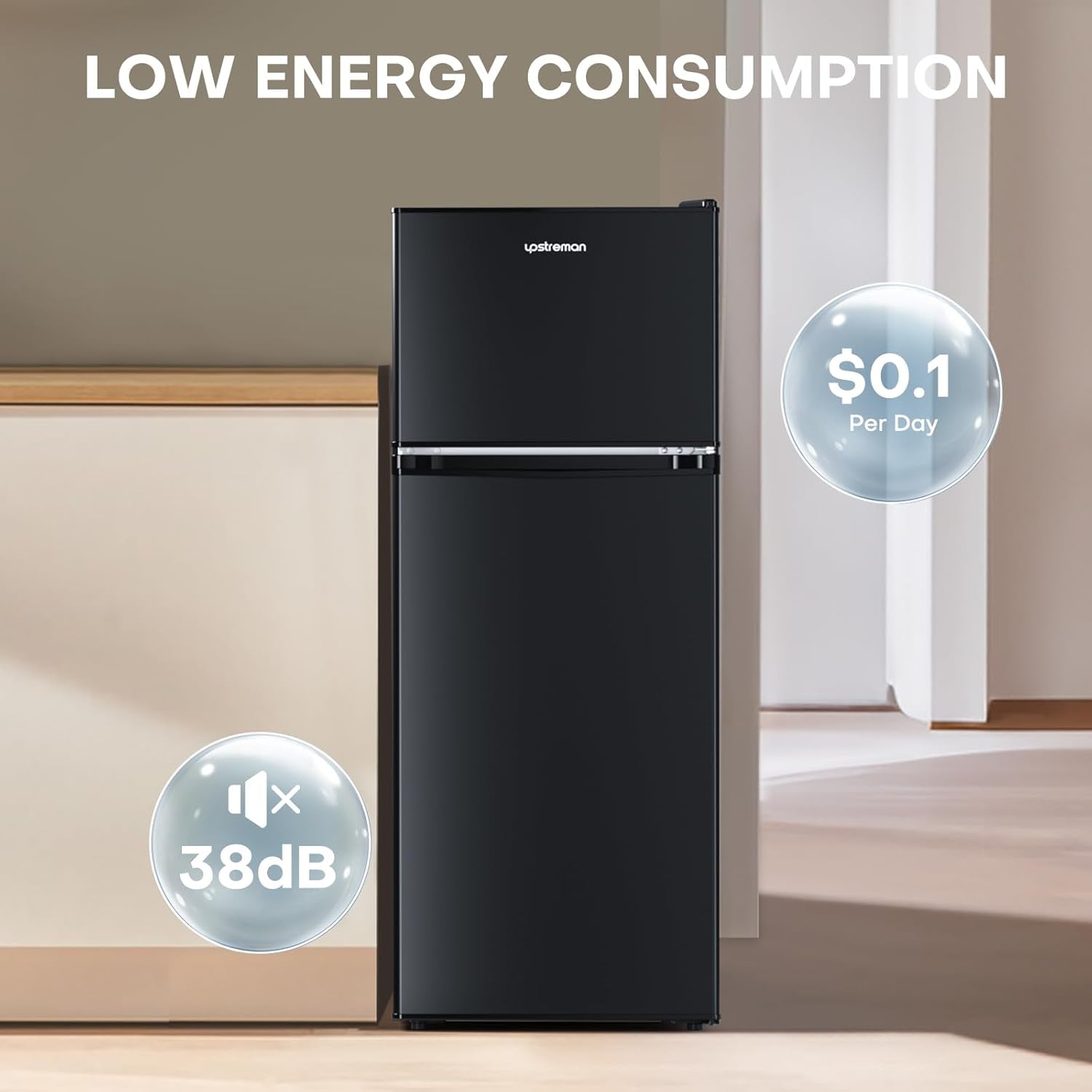 4.0 Cu.Ft. Mini Fridge with Freezer, Dorm Essentials, Double Door Small Refrigerator for Office, Dorm, Bedroom, Adjustable Thermostat, Large Capacity, Black-Br401