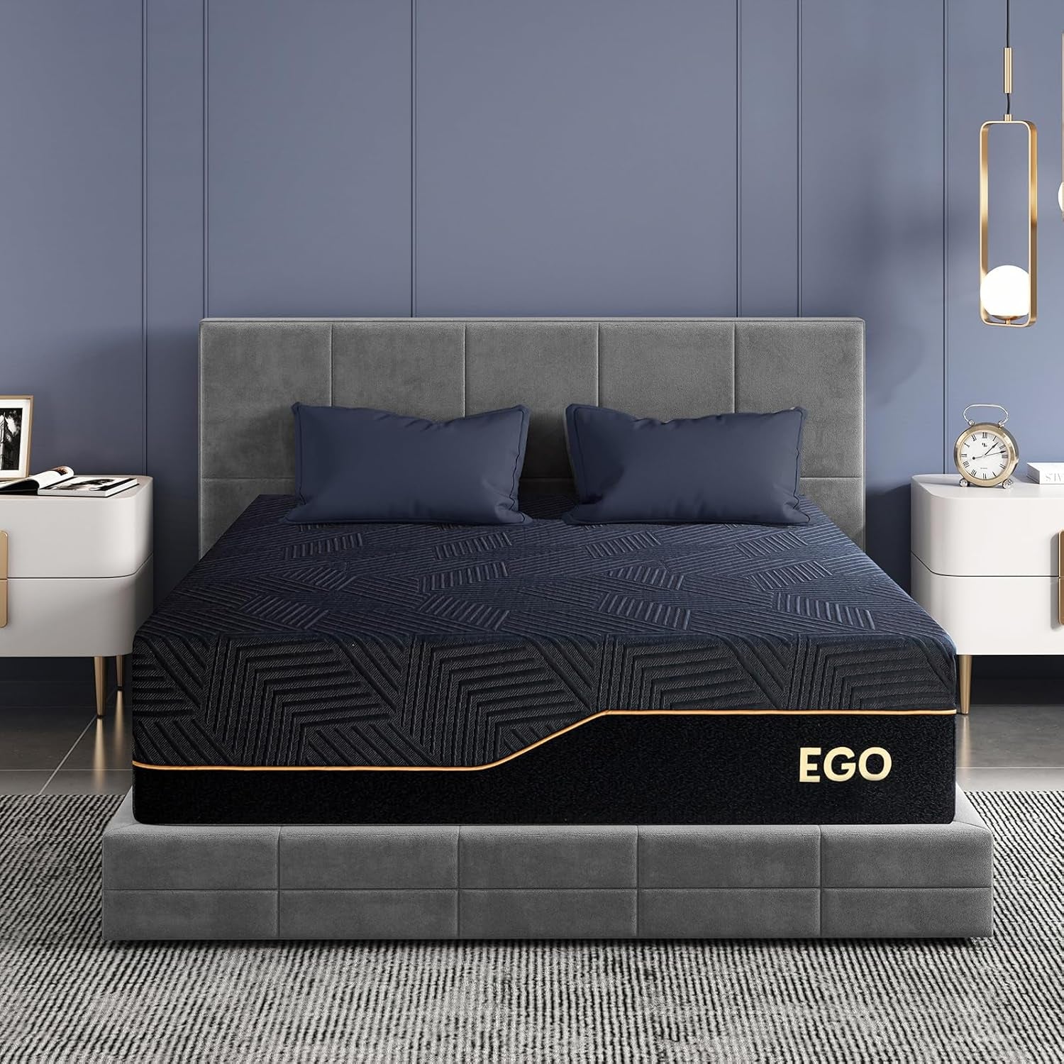 EGOHOME 14 Inch Queen Memory Foam Mattress for Back Pain, Cooling Copper Gel Bed in a Box, Foam Made in USA, Certipur-Us Certified, Therapeutic Medium Firm, 60X80X14 Black