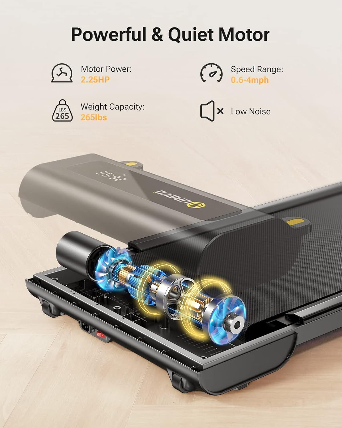 Walking Pad, under Desk Treadmill for Home/Office, Portable Walking Treadmill 2.25HP, Walking Jogging Machine with APP 265 Lbs Weight Capacity Remote Control LED Display
