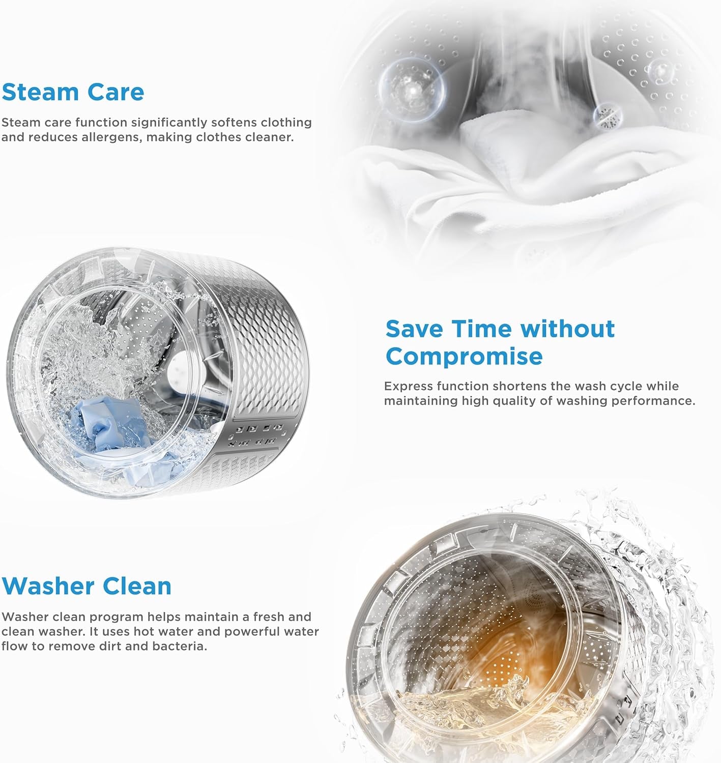 24 Inch Washer and Dryer Combo, All in One Washer and Dryer 2.7 Cu.Ft 26Lbs, Ventless Washing Machine, Steam Care, Overnight Dry, 1400 RPM, 16 Cycles Front Load Washer, Full-Automatic, White