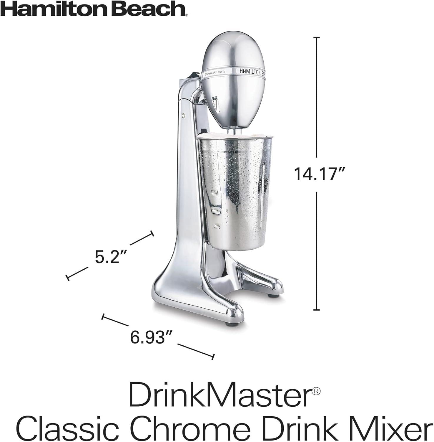 Drinkmaster Electric Drink Mixer, Retro Milkshake Maker & Milk Frother, 2 Speeds, Extra-Large 28 Oz. Stainless Steel Cup, Classic Chrome