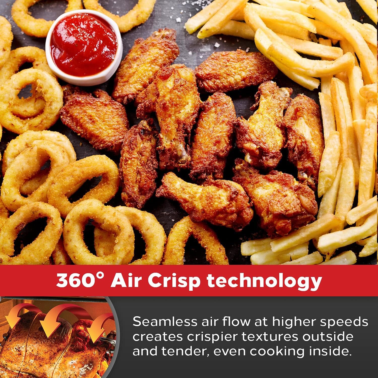 Everyday 360 Stainless Steel Air Fryer, 360° Quick Cook Technology, XL Capacity, 9-In-1, 12 Pre-Set Cooking Functions Including Bake, Rotisserie, Broil, Pizza, Slow Cook, Toaster