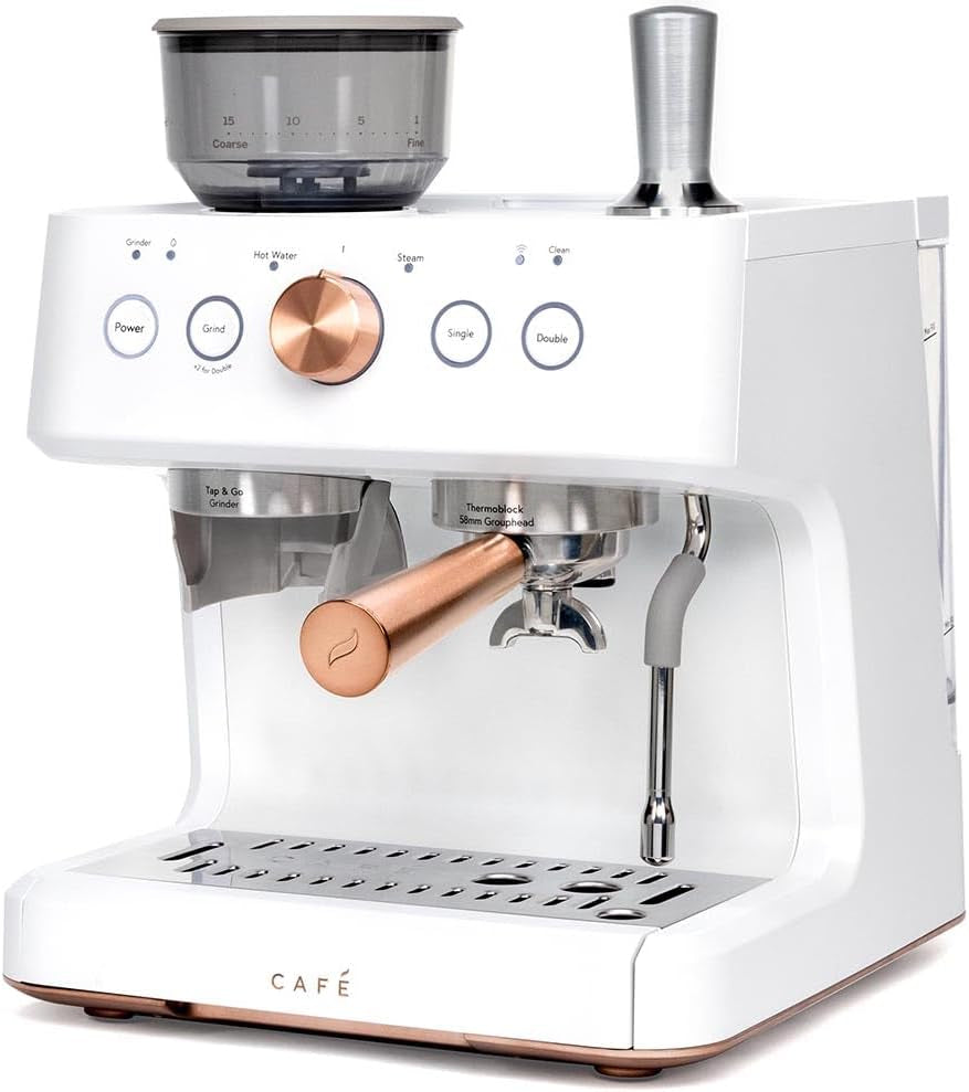 Bellissimo Semi Automatic Espresso Machine + Milk Frother | Wifi Connected, Smart Home Kitchen Essentials | Built-In Bean Grinder, 15-Bar Pump & 95-Ounce Water Reservoir | Matte White