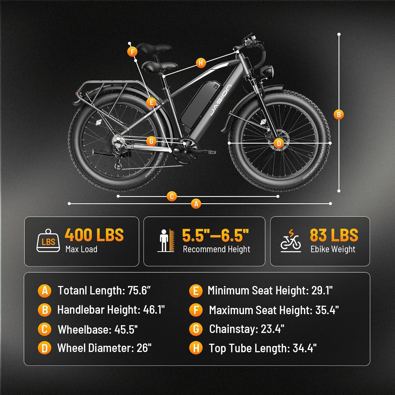 EB5 MAX Electric Bike for Adults with 1500W Peak Motor, 48V 15Ah (720Wh) Battery Electric Mountain Bike, 26'' X 4'' Fat Tire Ebike, 28+MPH Speed, Cruise Control, with Fenders, Rear Rack
