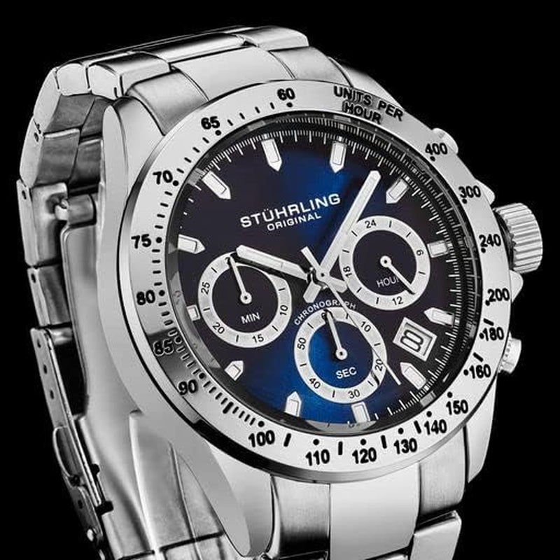 Stührling Original Men’S Chronograph Watch Stainless Steel Bracelet with Screw down Crown and Water Resistant to 100 M. Analog Dial Quartz Movement