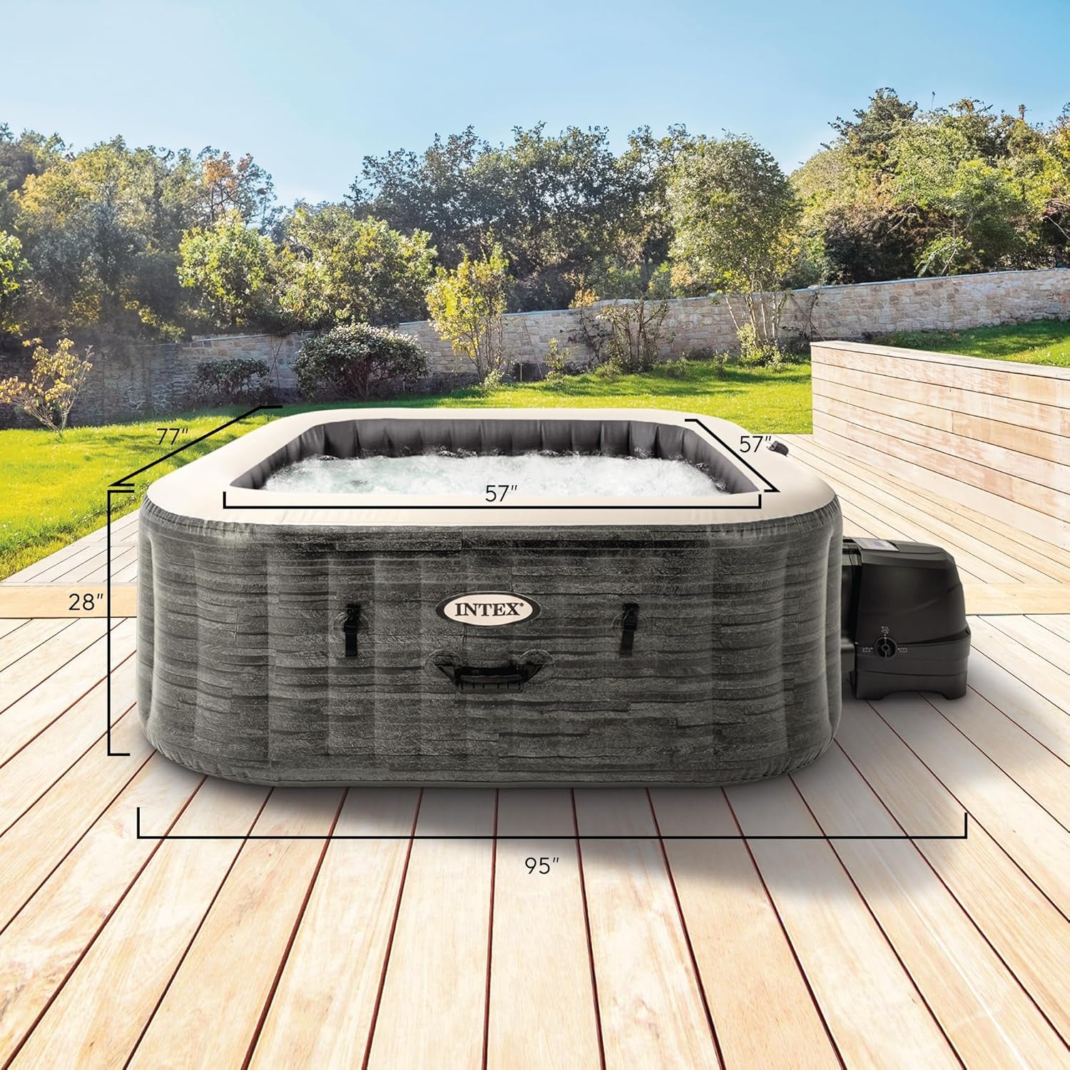 28451EP Purespa Greystone Deluxe Spa Set: Includes Energy Efficient Spa Cover and Wireless Control Panel – Spa Control App – Built-In Fastfill Inflation System – 6 Person Capacity – 77" X 28"