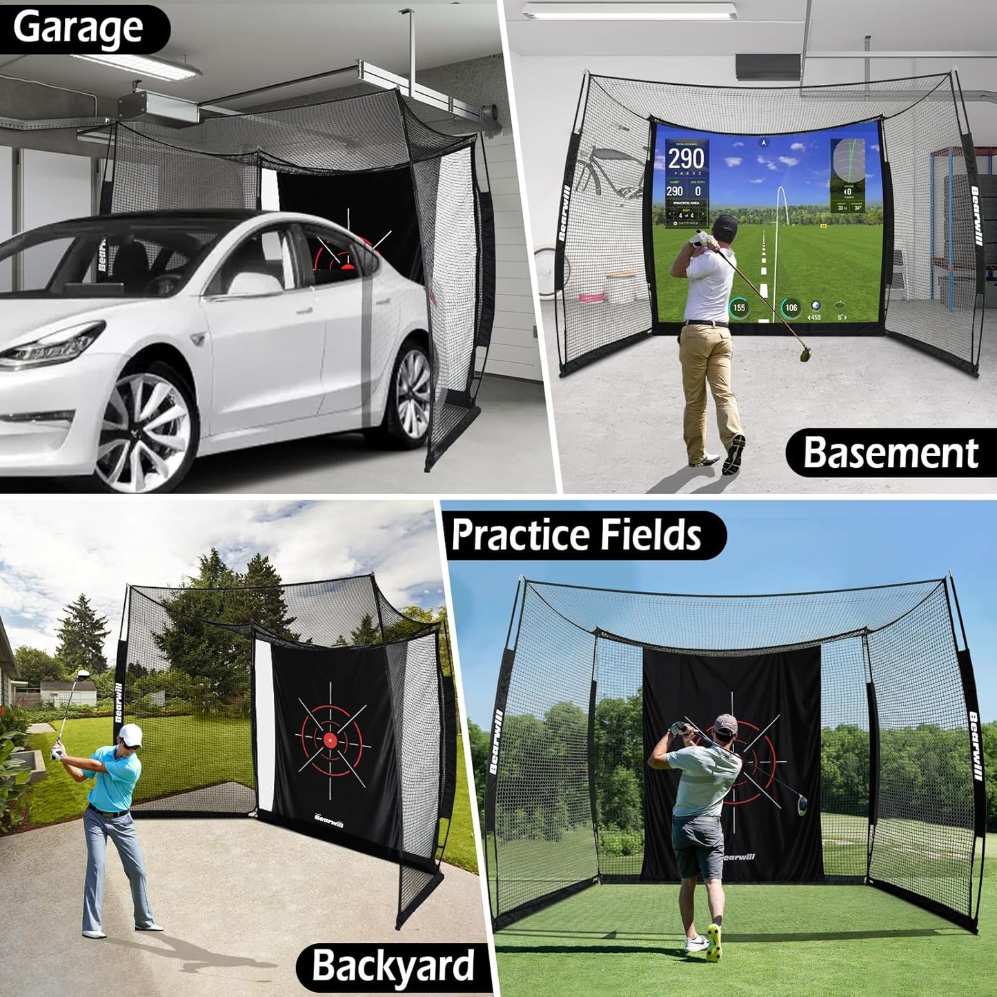 Golf Net with Simulator Impact Screen, 11 FT X 8 FT Golf Practice Hitting Net, HD Blank Impact Screen and Target Cloth for Driving Swing, Home Garage Backyard