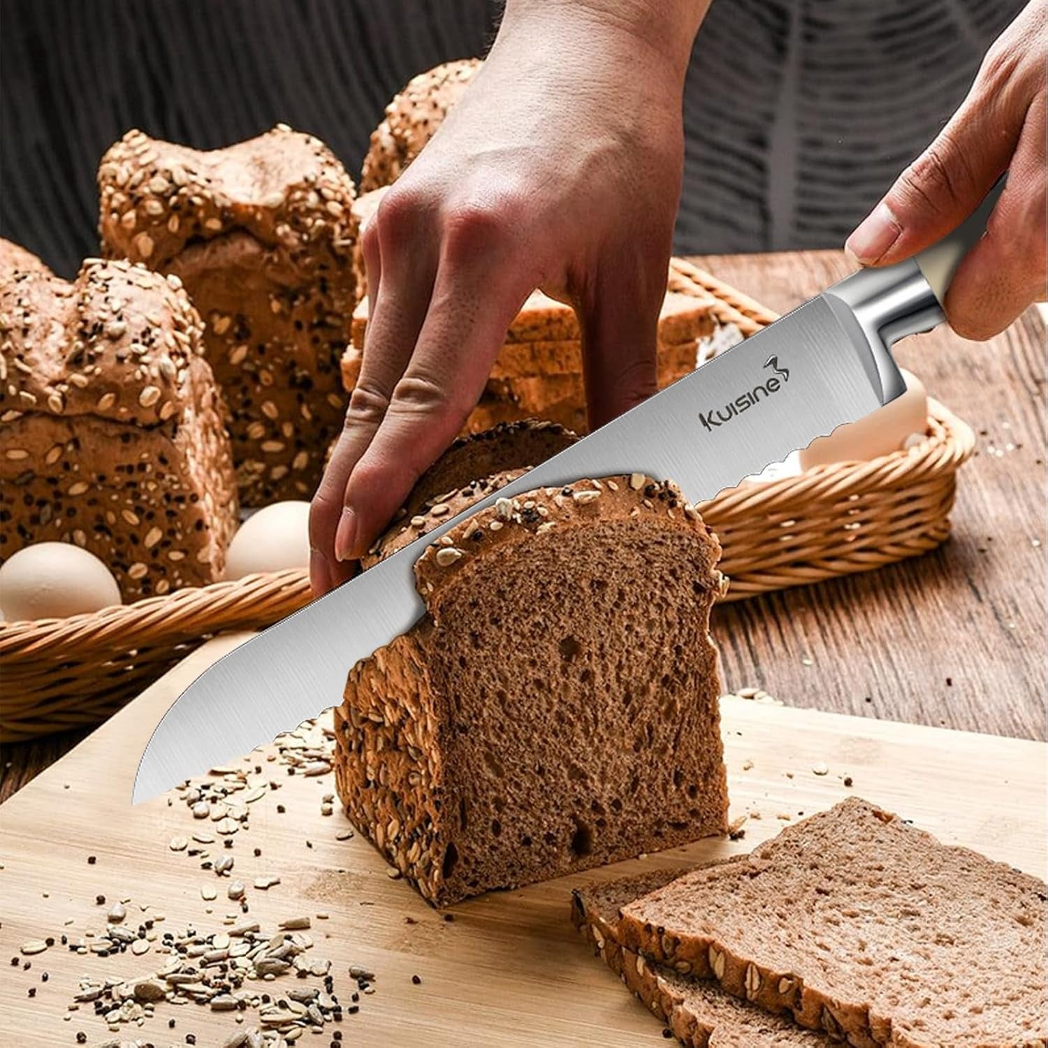 Chef Knife Set,High Carbon Stainless Steel Sharp Knife Set Ergonomic Handle,Kitchen Knife Block Set with Built-In Sharpener(Ivory Pro,15Pcs)