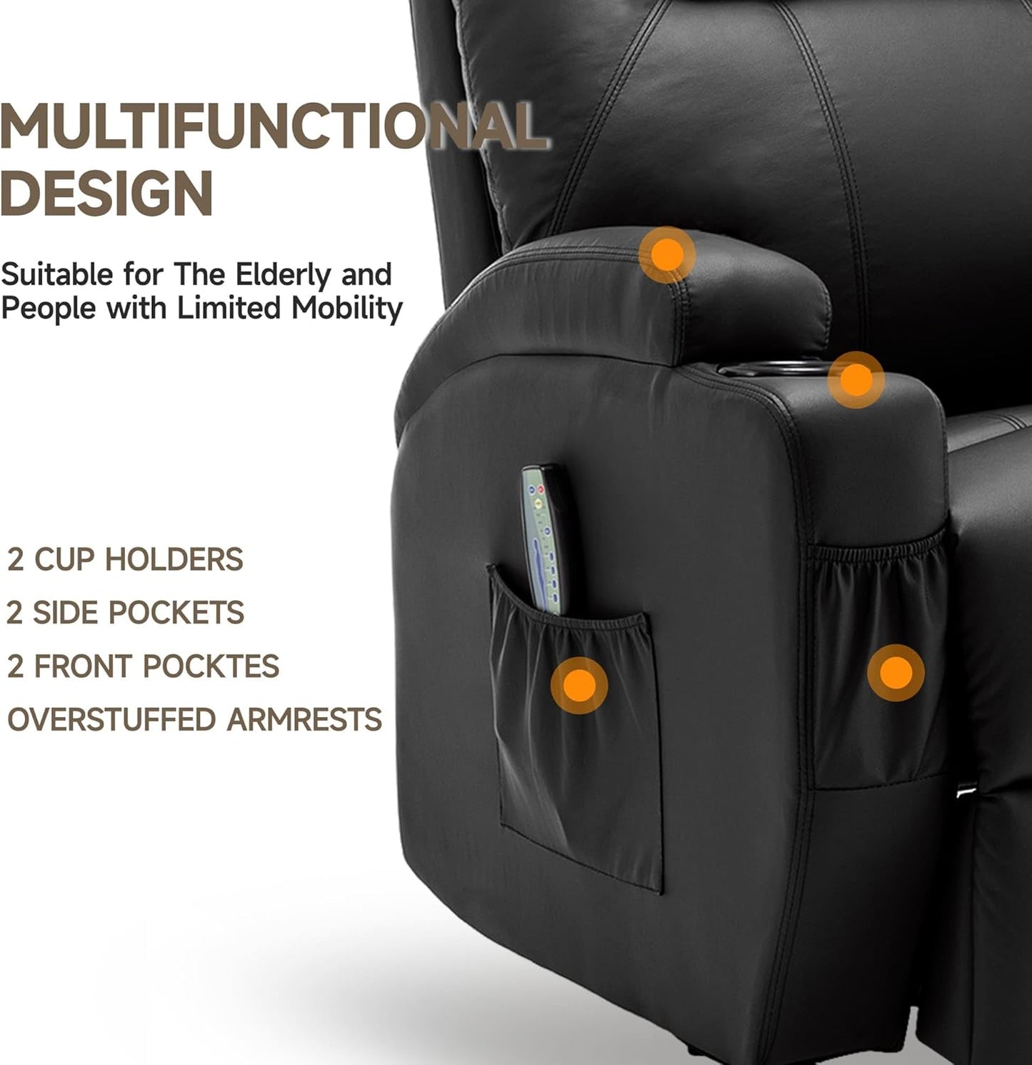 Recliner Chair, Rocking Chair with Massage and Heat, 360° Swivel Recliner Chairs for Adults, Rocker Manual Recliner with Remote Control and Cup Holder for Living Room, Bedroom, Nursery